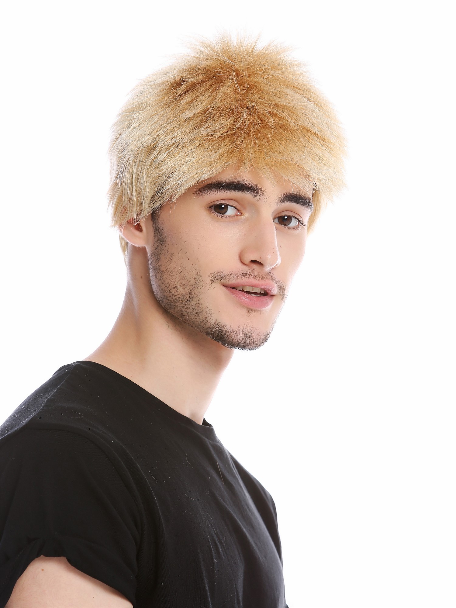 hochwertige Qualitätsperücken, Perücke Herren kurz Bürstenschnitt Blond WL-3045-24B, Vorderansicht, WIG ME UP: Ihr Perücken Online Shop glatte Tressen-Perücke Goldblond kurze Haare für Damen