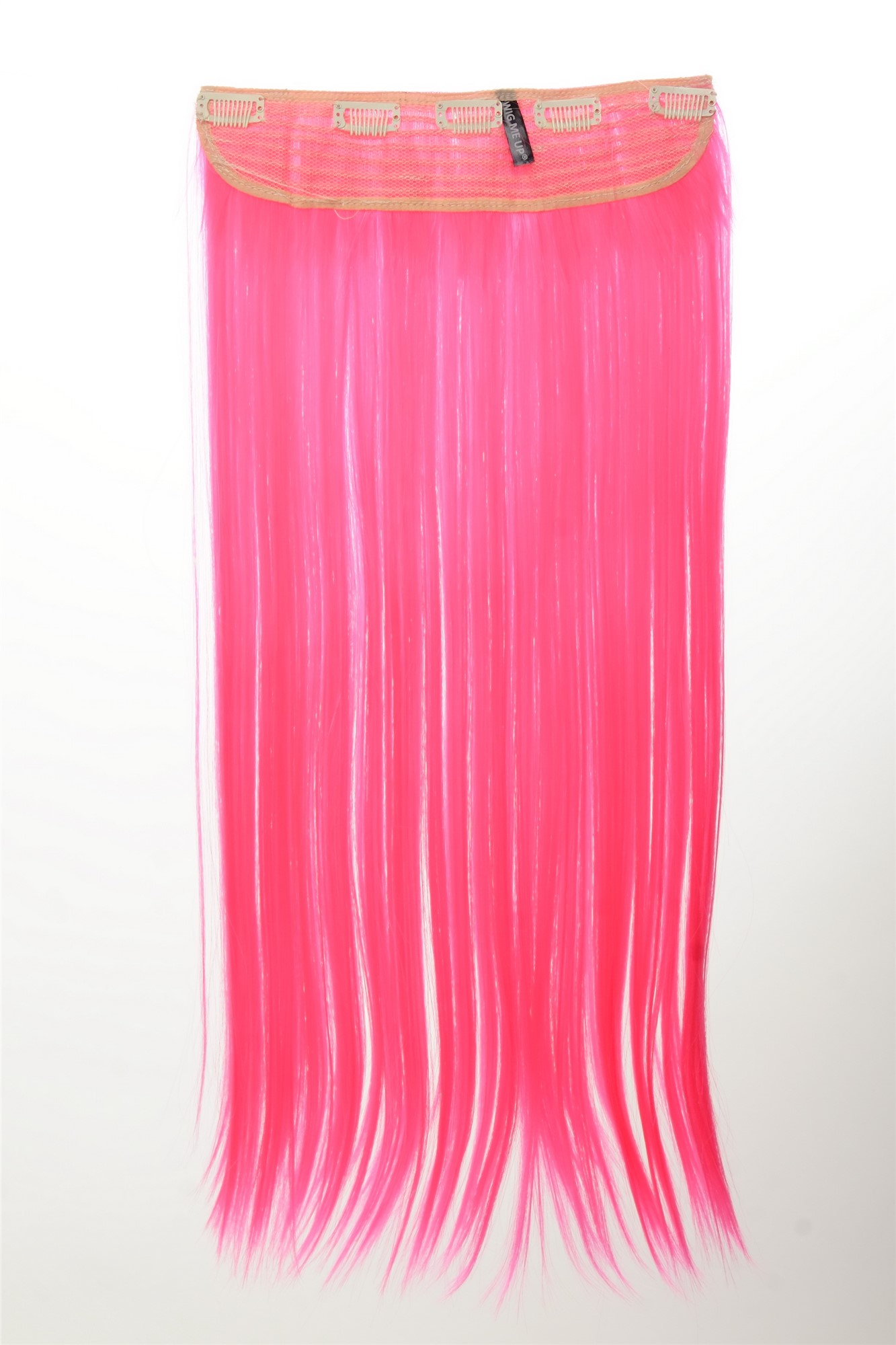 glatte Halbperücke Neonpink 60 cm lang