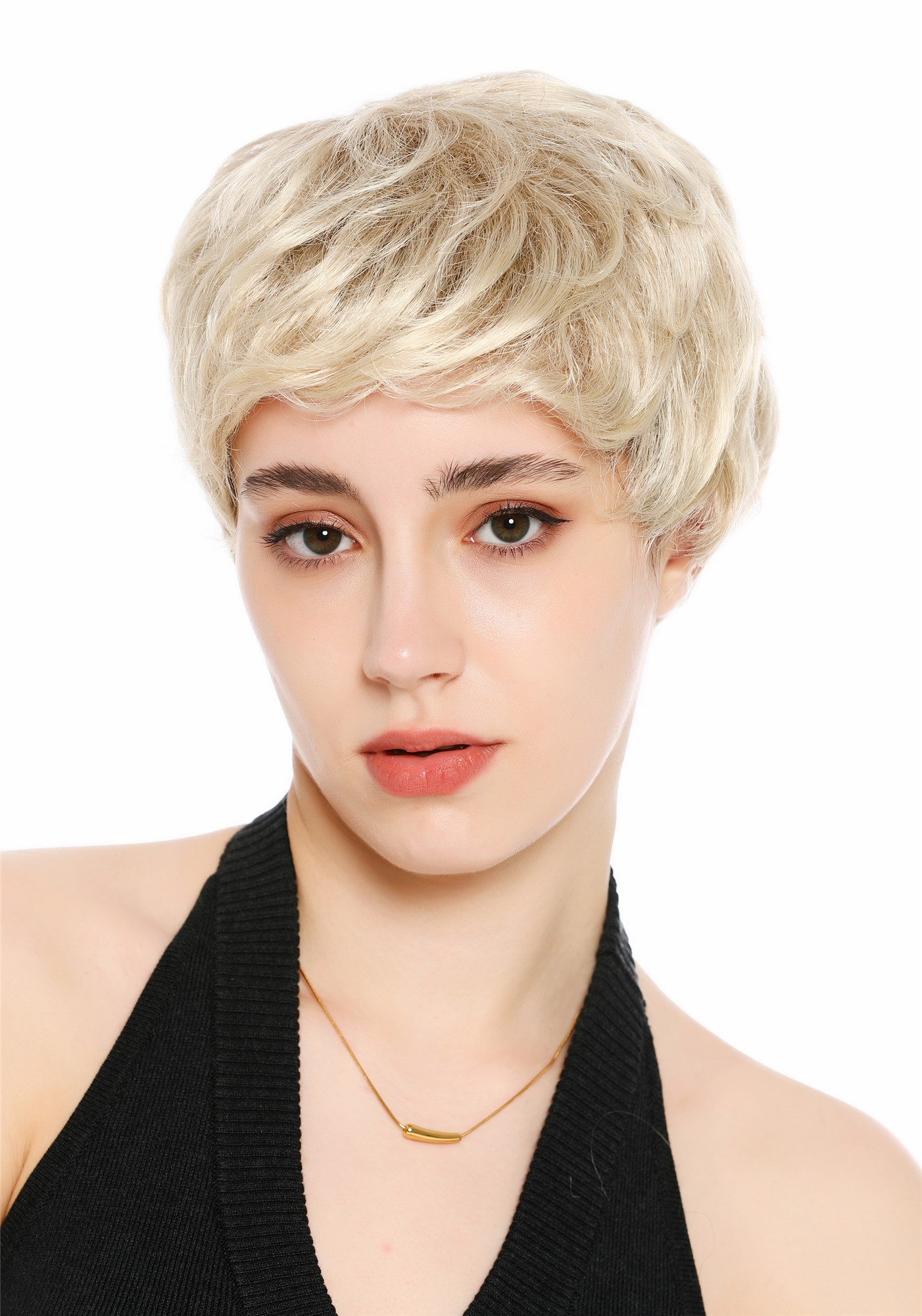 Perücke Damen Herren burschikos androgyn unsisex kurz wild gewellt Hellblond Mix VK-72-16T613