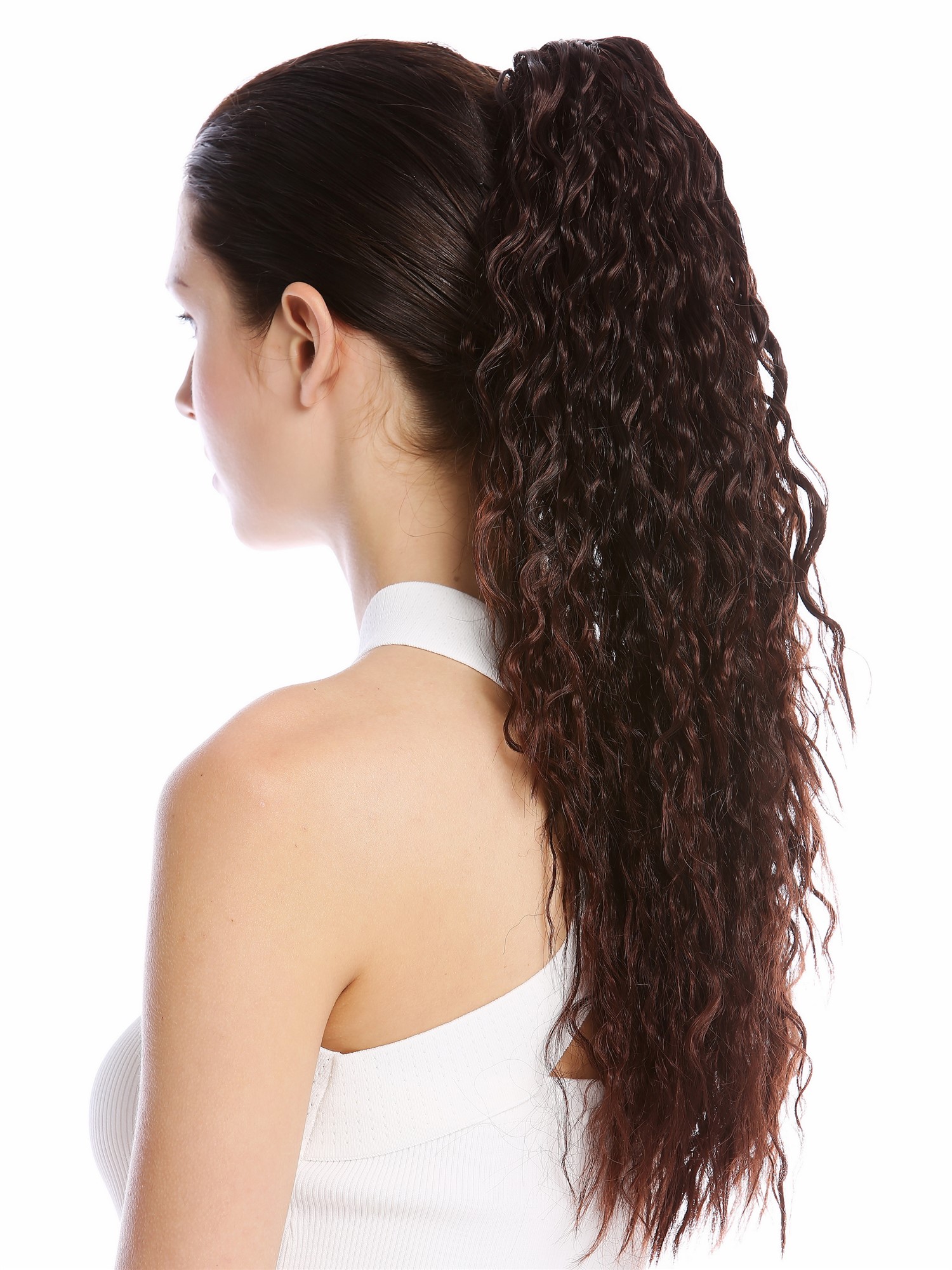Ponytail very long voluminous curled kinked kinks mahogany brown mix N461, view 2, WIG ME UP: Your Perücken Online Shop Ponytails, brown mix, curled, long