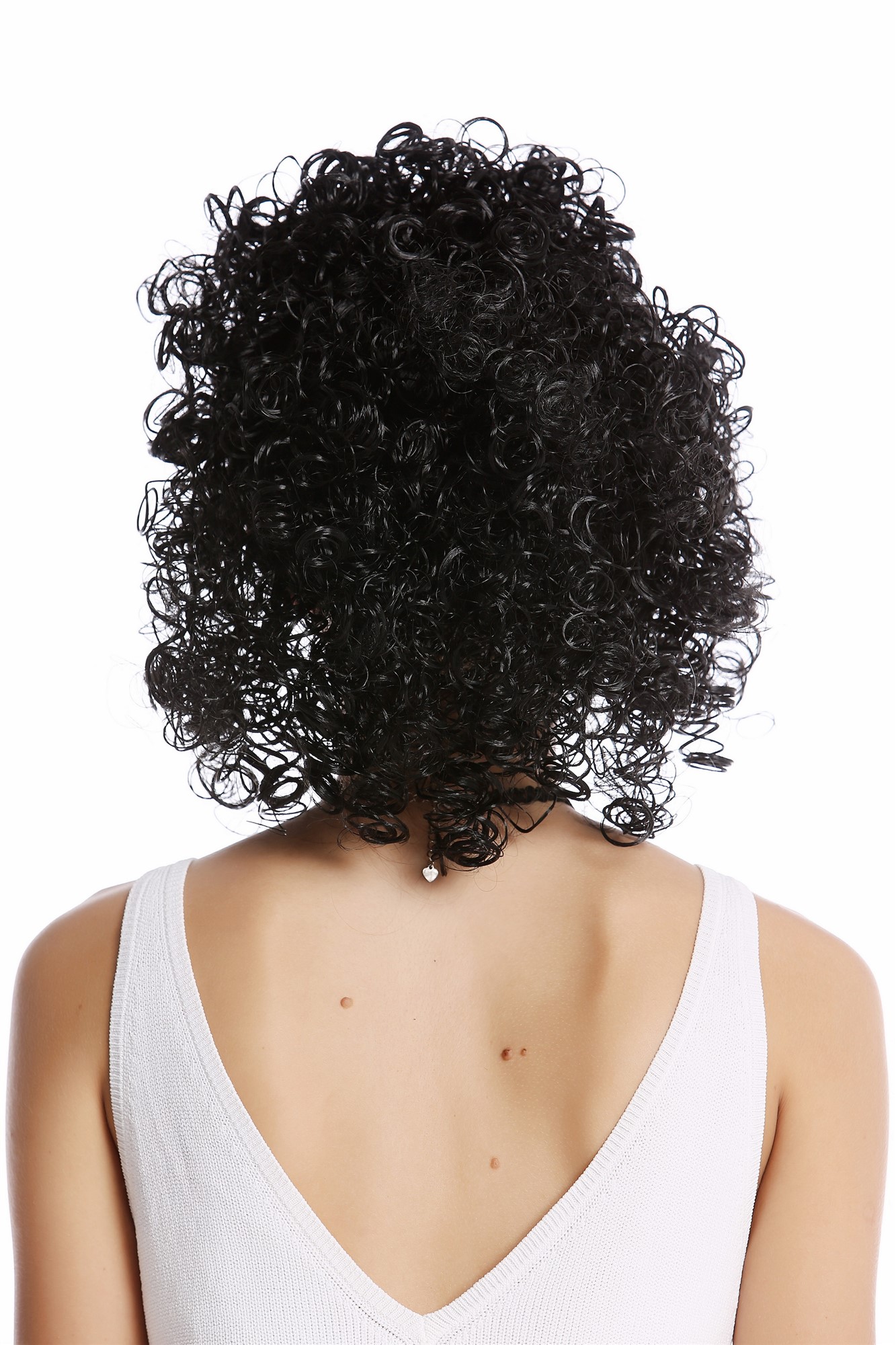 Wig Ladies Women black curly frizzy curls voluminous Afro Caribbean Latin Beauty Greek Goddess, view 4, WIG ME UP: Your Perücken Online Shop Party Wig, Ladies, Black, curled, shoulder-length