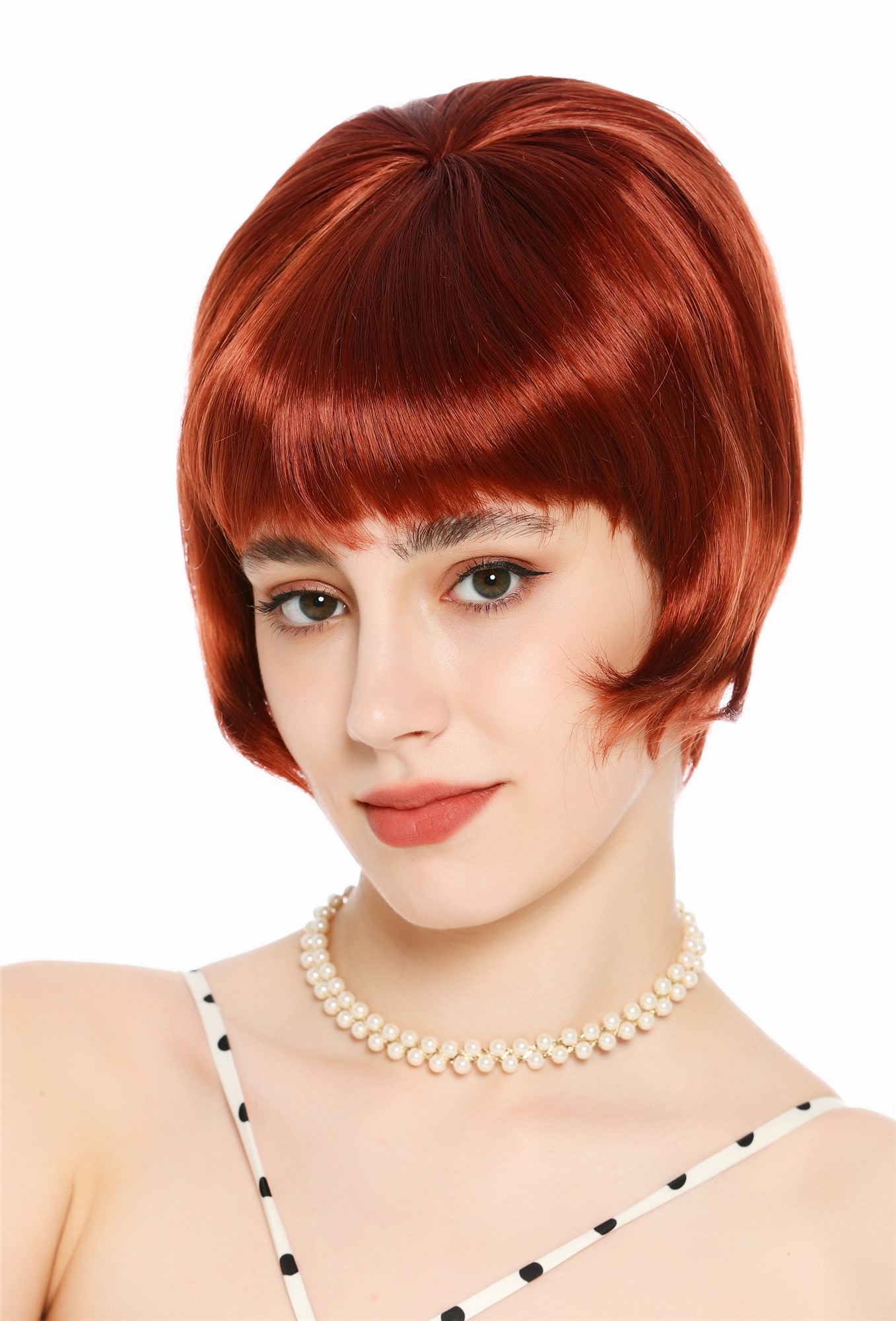 Perücke Damen Retro Vintage 50er 60er Beehive Turmfrisur hochtoupiert kurz Pony Rot Rostrot VK-71-130