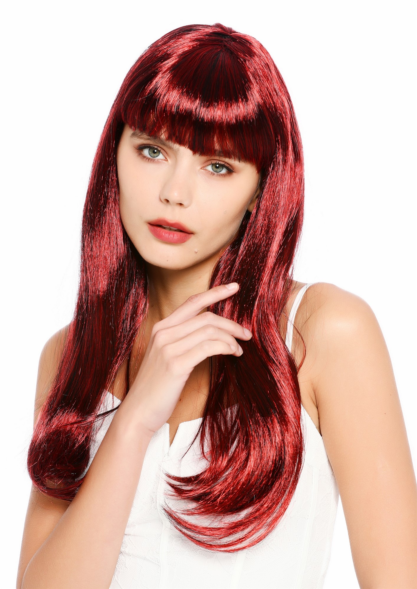 glatte Party-Perücke Dunkelrot, Rot-Schwarz-Mix 60 cm lange Perücke für Damen