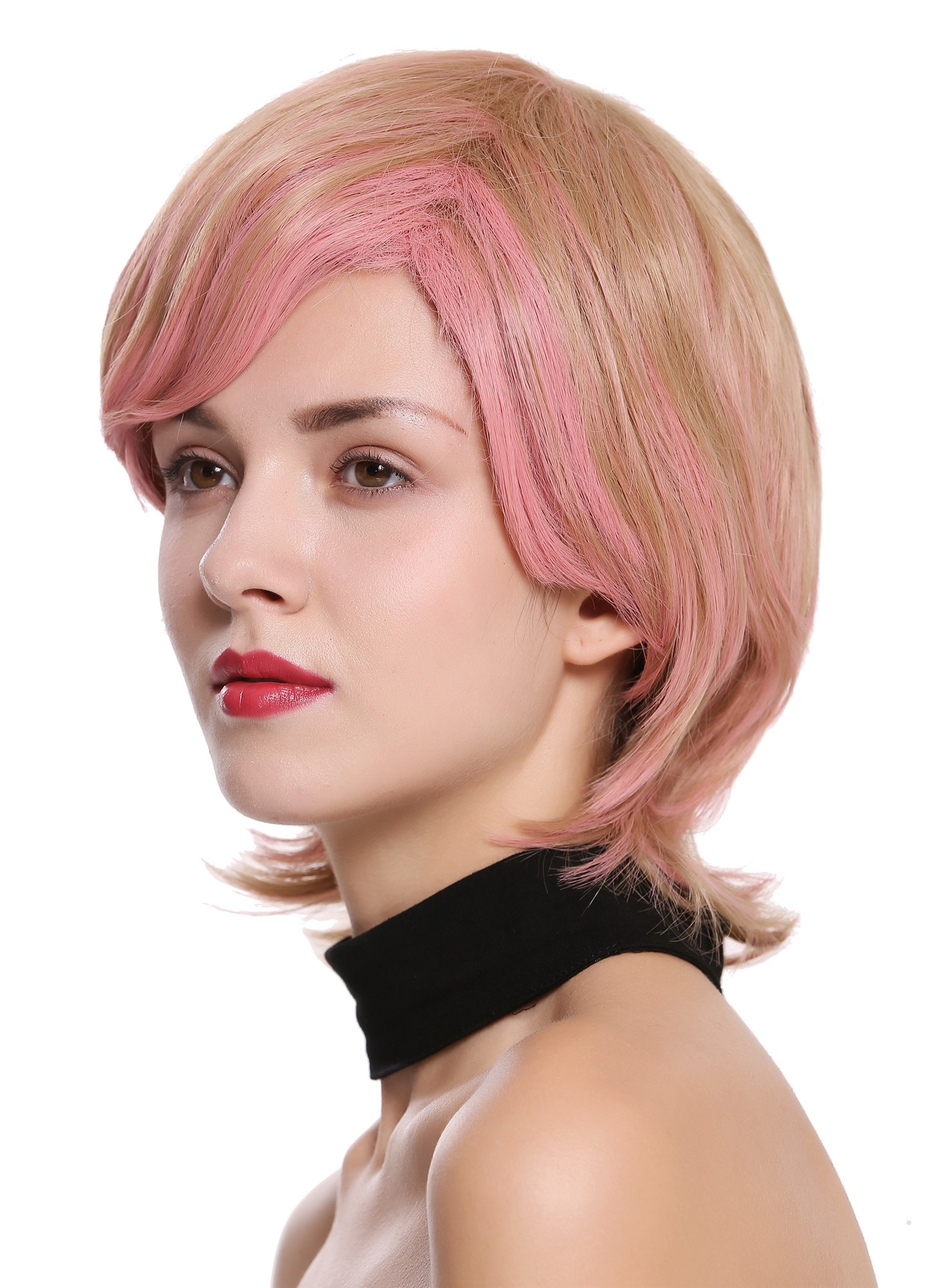 glatte Tressen-Perücke Blond-Rosa-Mix kurze Haare für Damen