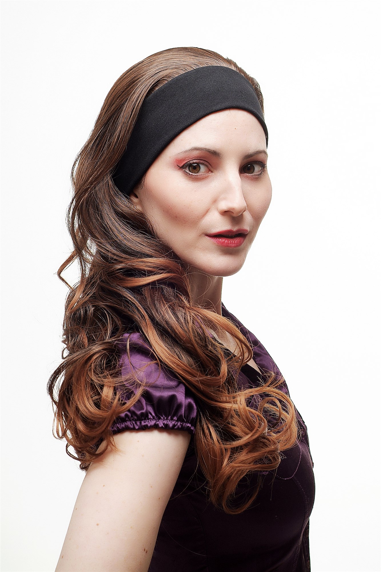 hochwertige Qualitätsperücken, Perücke Halbperücke mit Stirnband gelockte Haare Braun-Mix H9309-2T30, Ansicht 7, WIG ME UP: Ihr Perücken Online Shop lockige Tressen-Perücke mit Stirnband Braun lange Haare für Damen