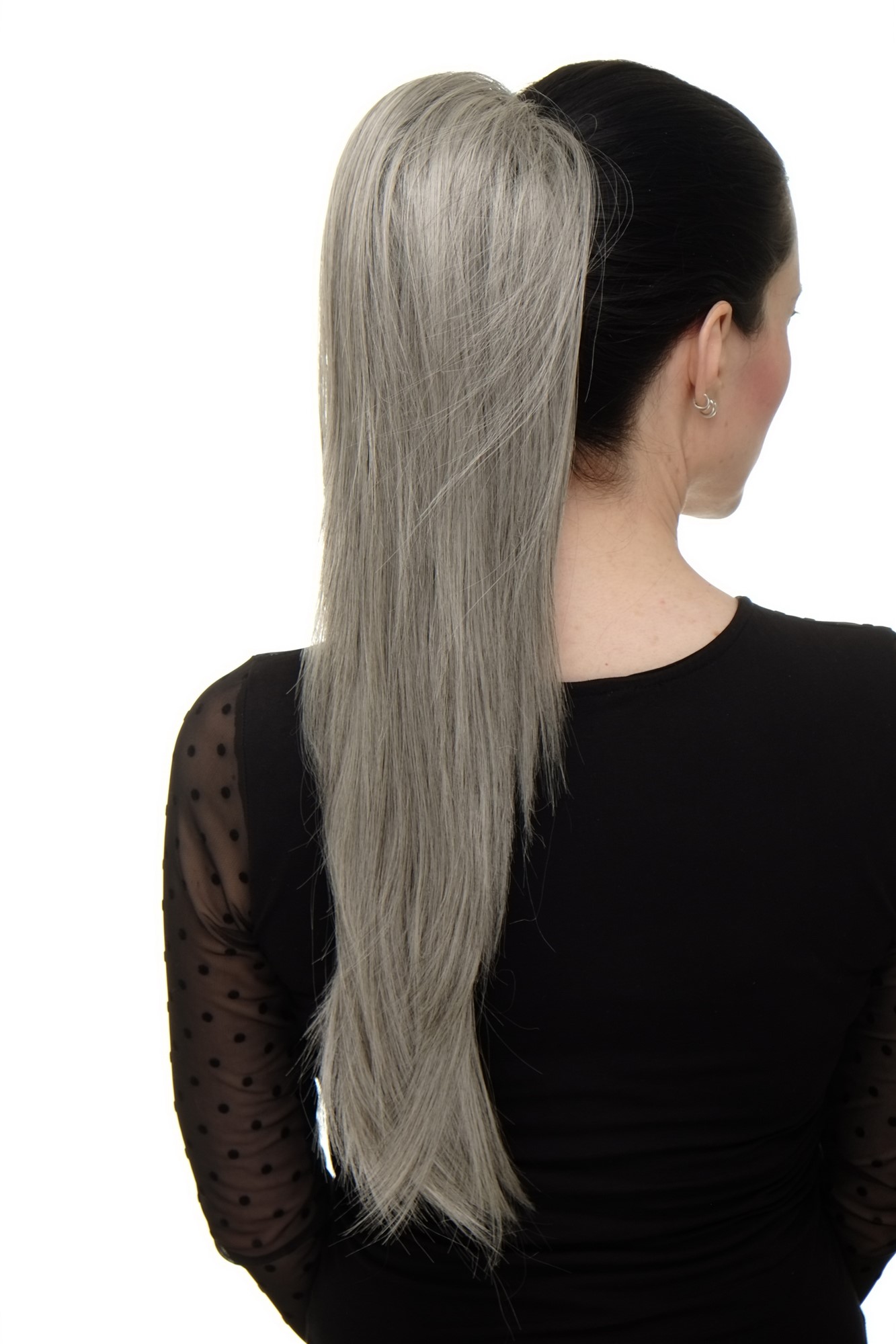 Ponytail clamp combs string straight voluminous very long silver gray grey WK06, view 4, WIG ME UP: Your Perücken Online Shop Ponytails, gray-black mix, straight, long