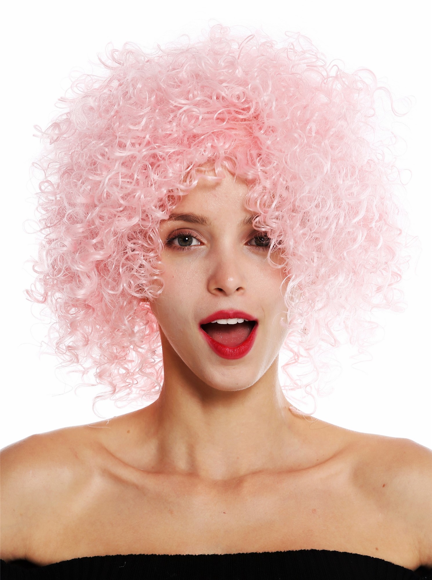hochwertige Qualitätsperücken, Perücke kurz voluminös gelockt Rosa VK-11-T2333, Ansicht 2, WIG ME UP: Ihr Perücken Online Shop lockige Tressen-Perücke Hellrosa kurze Haare für Damen