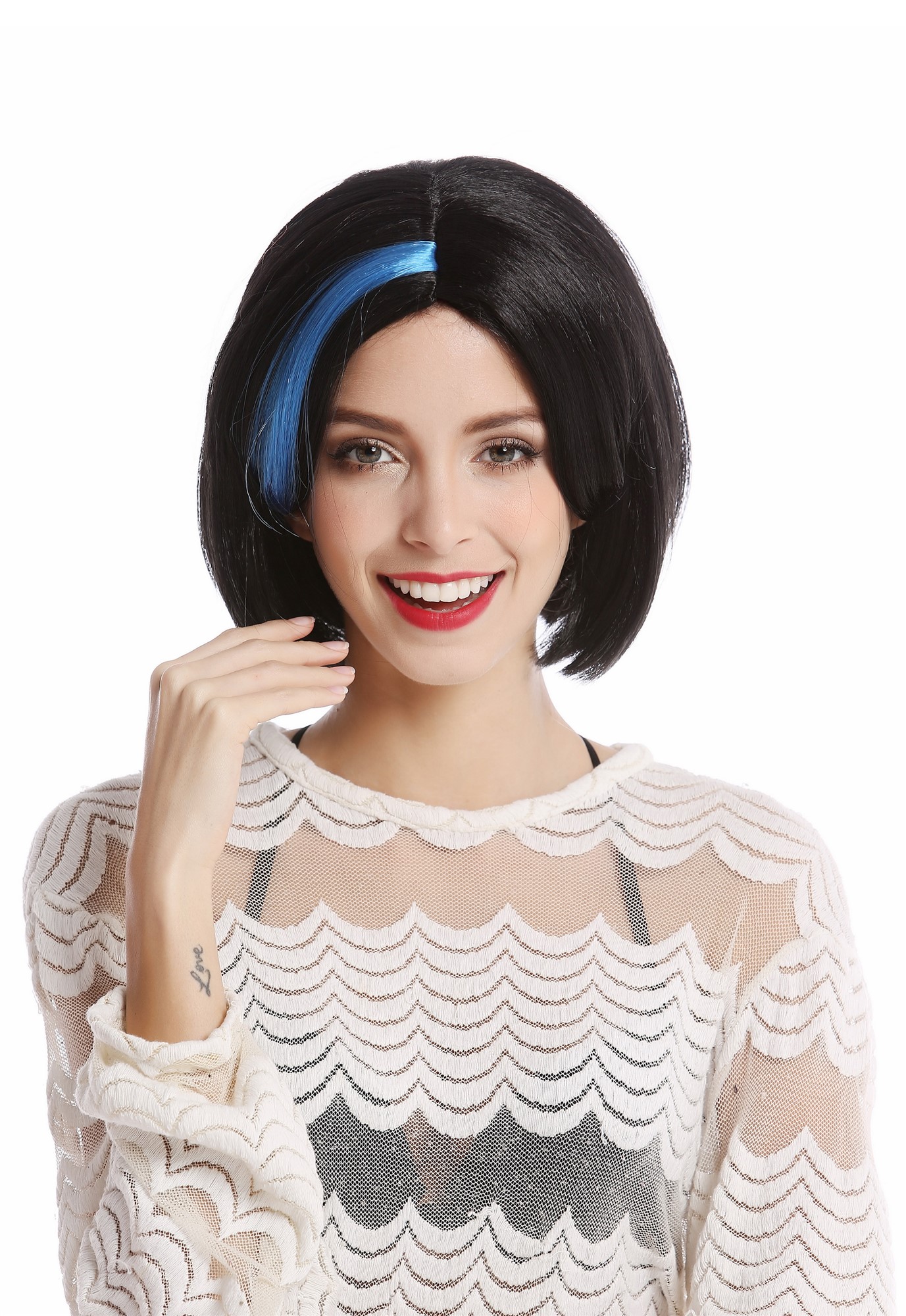 91254-ZA103+ZA4 Wig Ladies Women Halloween Carnival short Bob Bobo black blue strands at parting, view 2, WIG ME UP: Your Perücken Online Shop Party Wig, Ladies, Black, straight, short