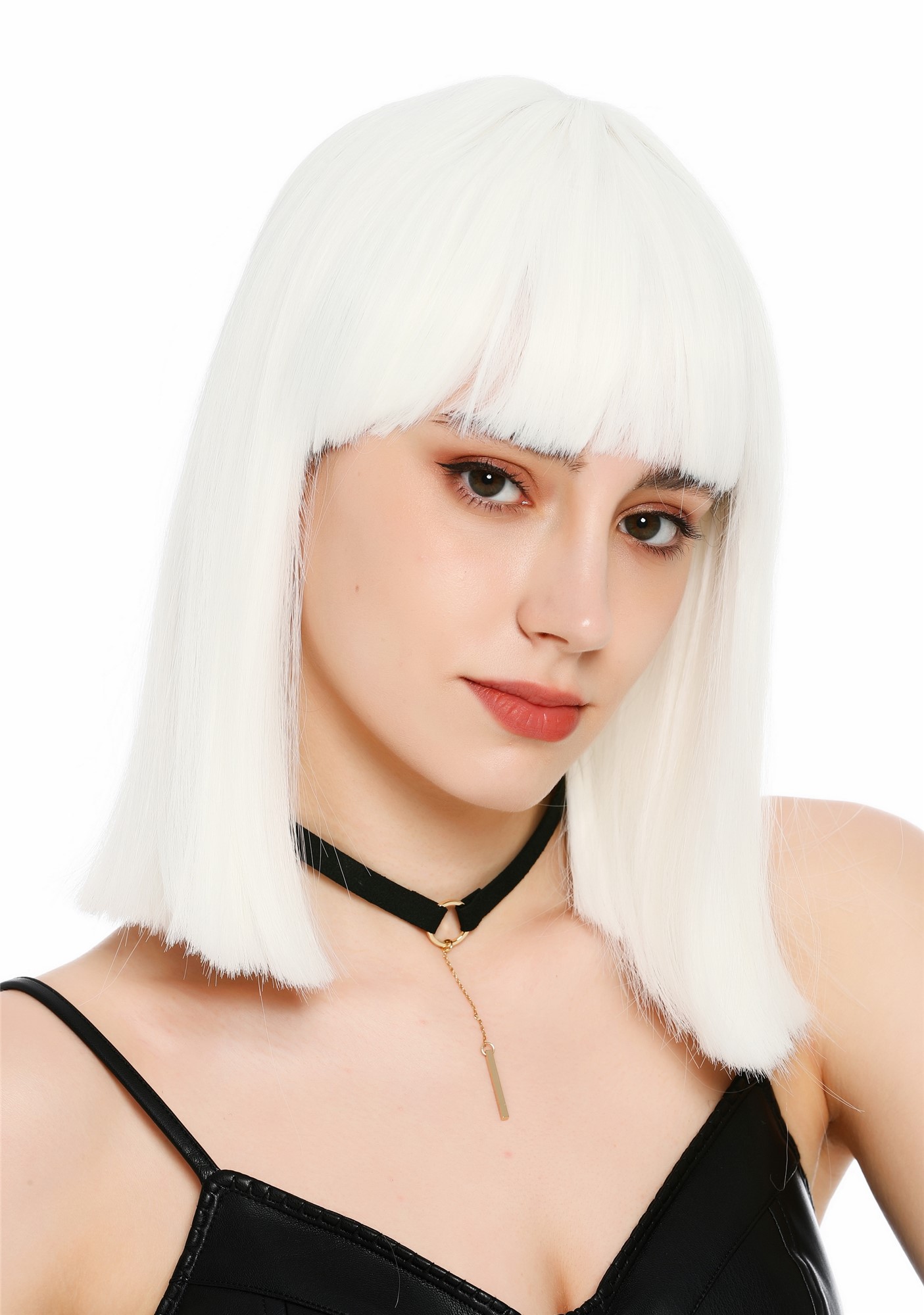 Damenperücke schulterlang blunt cut glatt breiter Pony Disco Weiß SZL1498-FHY60