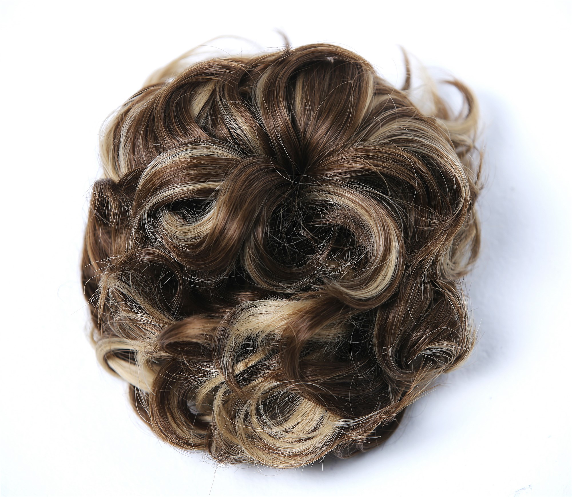 Haarteil Haarrose voluminös lockig wellig braun blonde Highlights TYP-669-18-24, Ansicht 4, WIG ME UP: Ihr Perücken Online Shop lockiger Dutt Haarteil Braun-Blond-Mix