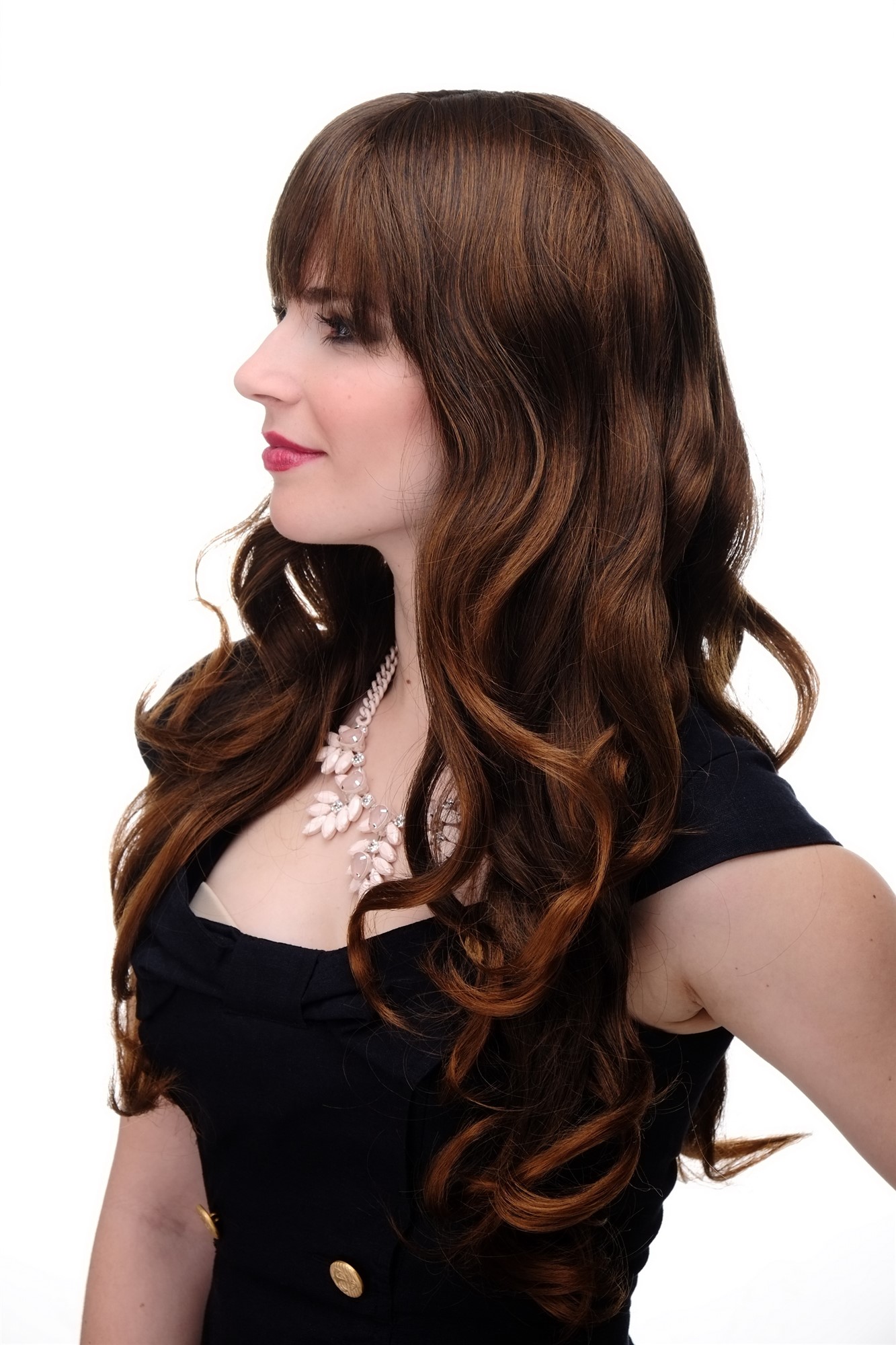 Lady wig very long curling tips straight top fringe bangs chestnut brown mix 285, view 2, WIG ME UP: Your Perücken Online Shop Quality Wigs, Ladies, black-brown-copper-brown mix, curled, long