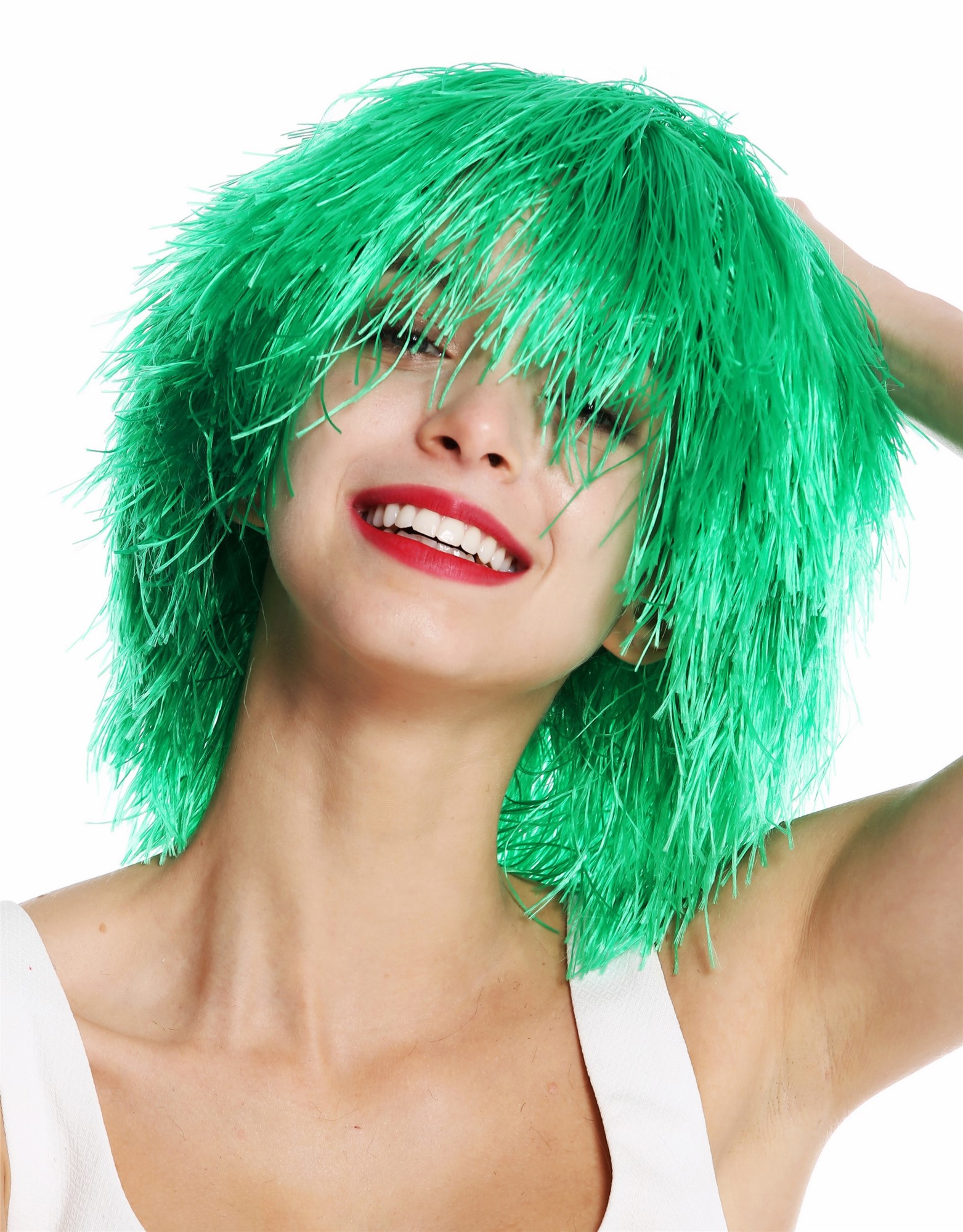 günstige Party Perücke, Perücke Struppig Wild Voluminös Clown Kobold Grün MMSLW-K427, Vorderansicht, WIG ME UP: Ihr Perücken Online Shop wellige Party Perücke Grasgrün kurze Haare Unisex