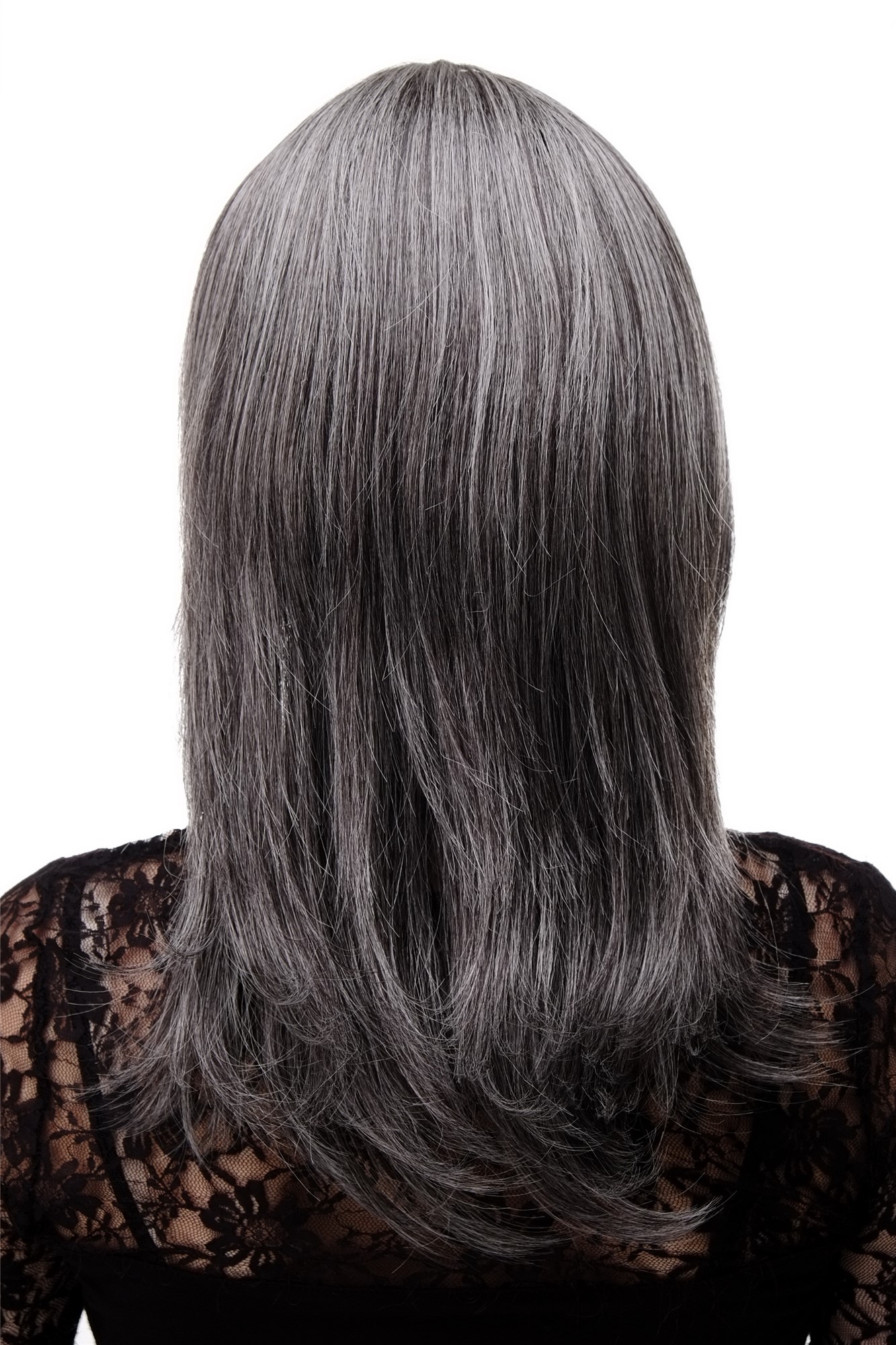 Lady wig medium length fringe parted side straight layered dark grey gray 3003, view 4, WIG ME UP: Your Perücken Online Shop Quality Wigs, Ladies, dark brown-gray mix, straight, long