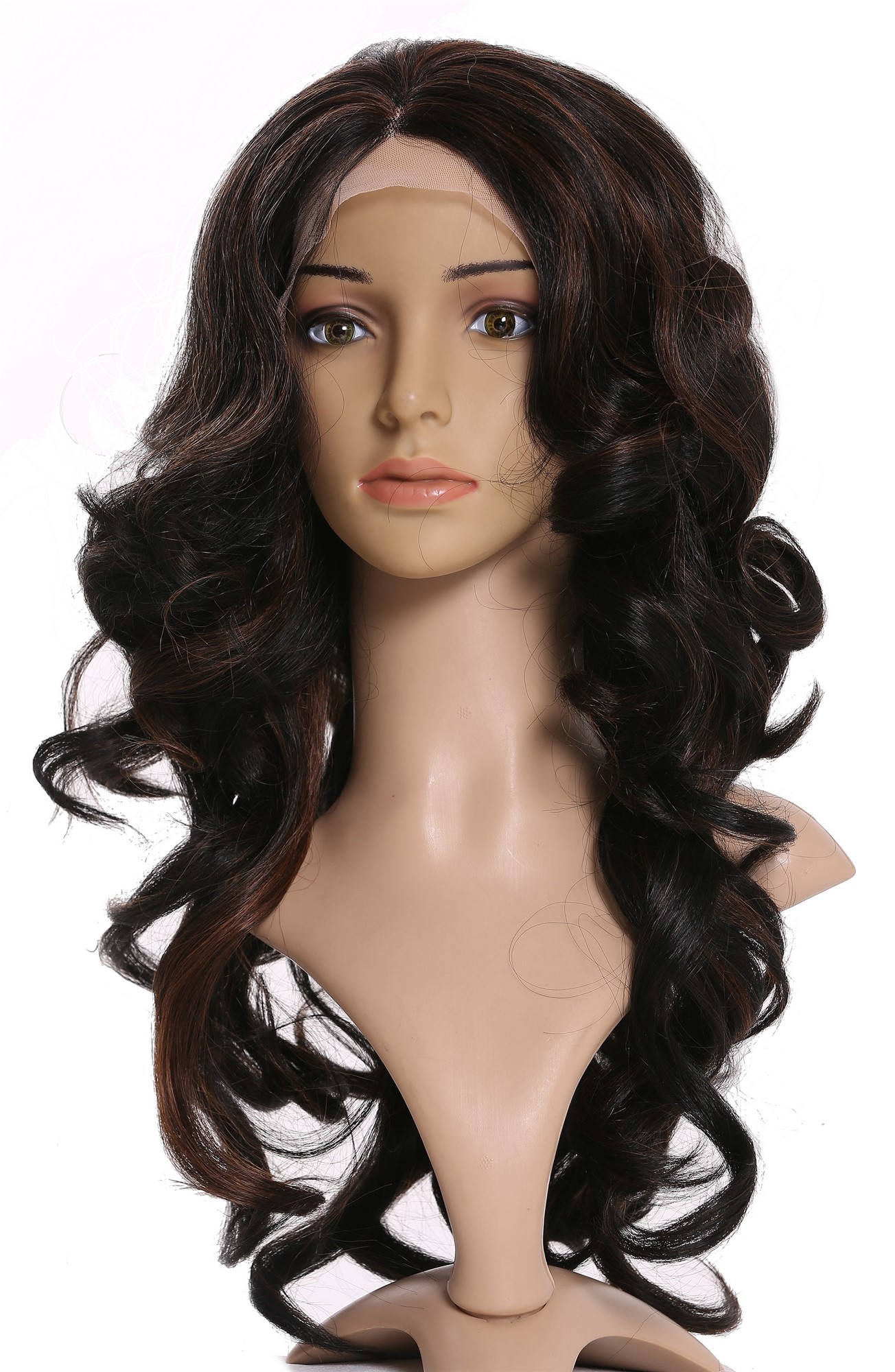 Quality Wigs, Ladies, velvet black-copper brown mix, curled, long