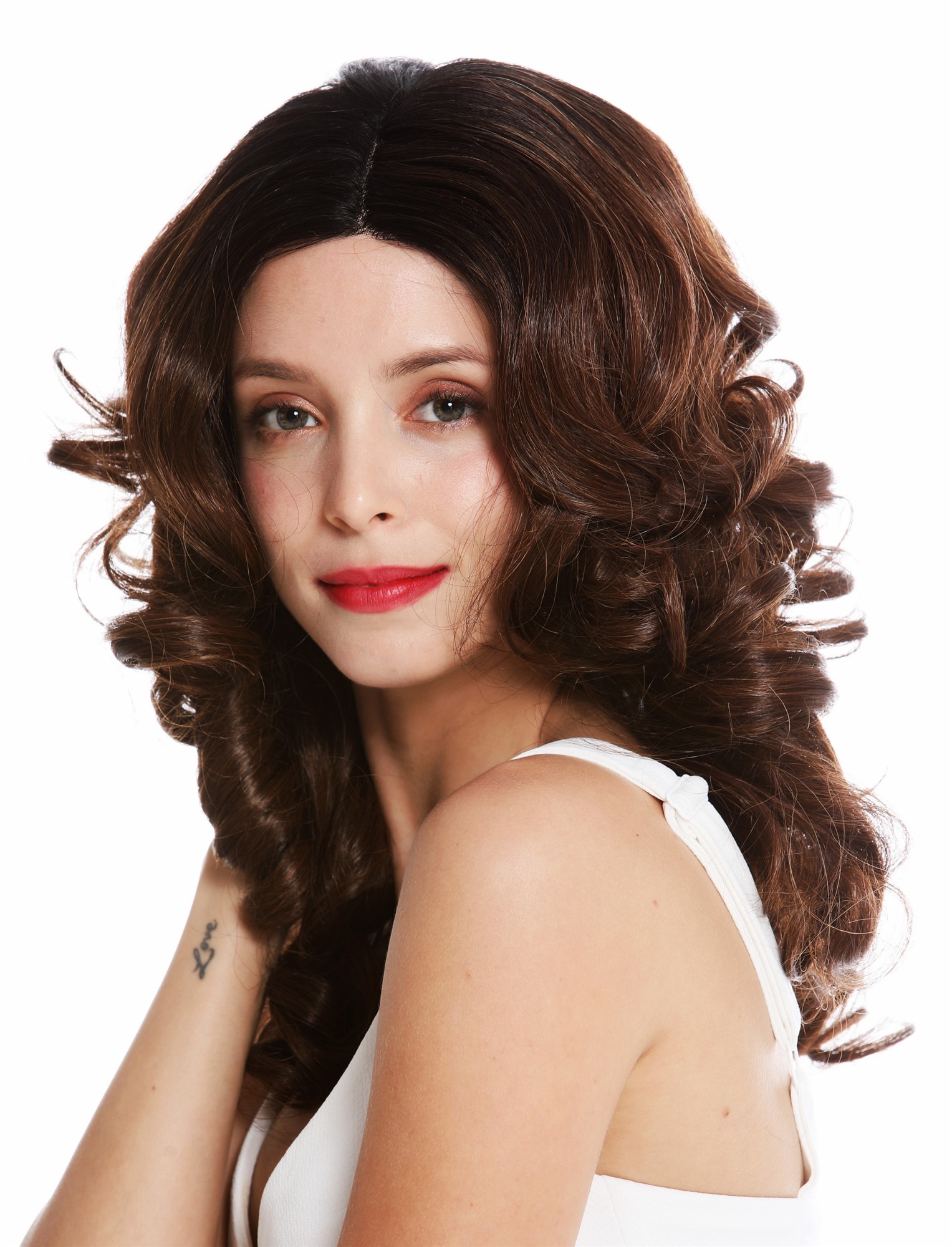 Quality Wigs, Ladies, brown-black mix, curled, long