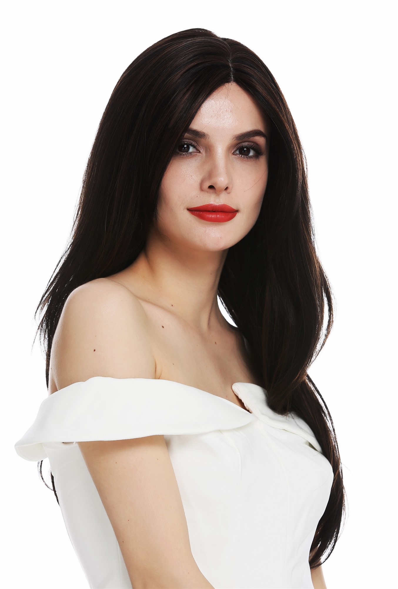 hochwertige Qualitätsperücken, Perücke Lace-Front Monofilament lang sleek glatt schwarzbraun kupferbraun gesträhnt DW2768-MF-2H30, Ansicht 2, WIG ME UP: Ihr Perücken Online Shop glatte Tressen-Perücke mit Teil-Mono Oberkopf, Front-Lace Schwarz-Braun-Mix lange Haare für Damen