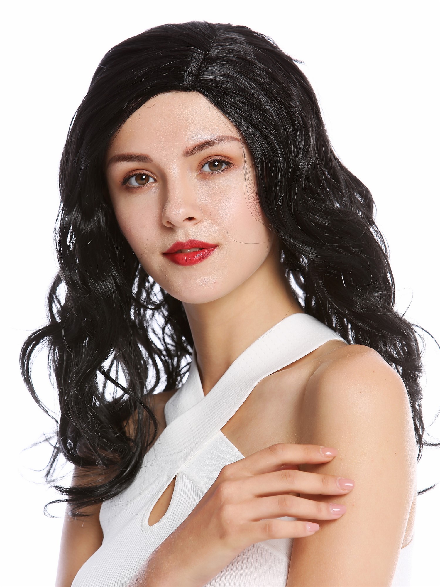 Lady party wig  women Halloween carnival ong wavy middle-parting black 90831, view 2, WIG ME UP: Your Perücken Online Shop Party Wig, Ladies, Black, wavy, long