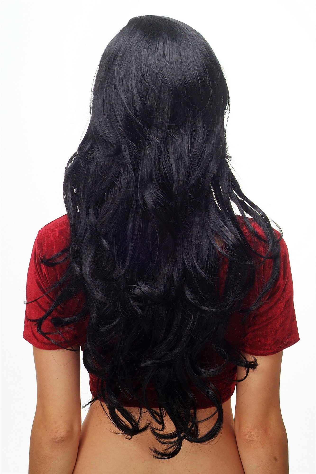 hochwertige Qualitätsperücken, Perücke lang wallendes Haar wellig leicht lockig schwarz 9204S-1, Ansicht 4, WIG ME UP: Ihr Perücken Online Shop lockige Tressen-Perücke mit Kopfhaut-Imitat Schwarz lange Haare für Damen