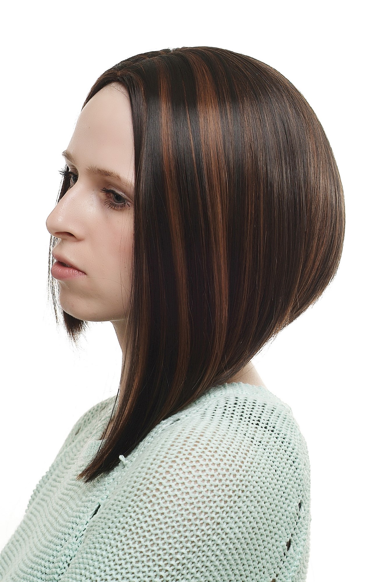 hochwertige Qualitätsperücken, Perücke Mittelscheitel gesträhnt SA035-2H30, Ansicht 5, WIG ME UP: Ihr Perücken Online Shop glatte Tressen-Perücke mit Kopfhaut-Imitat Schwarzbraun kurze Haare für Damen