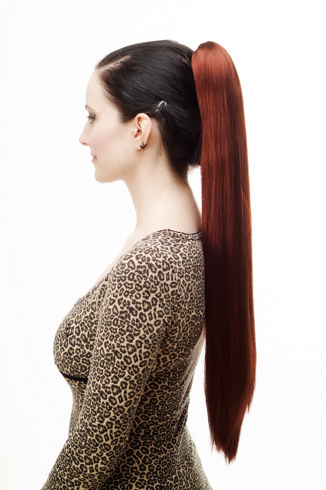 Hairpiece PONYTAIL with Claw Clamp/Clip extremely long straight & smooth dark red T113-35 70 cm, view 2, WIG ME UP: Your Perücken Online Shop Ponytails, Red, straight, long