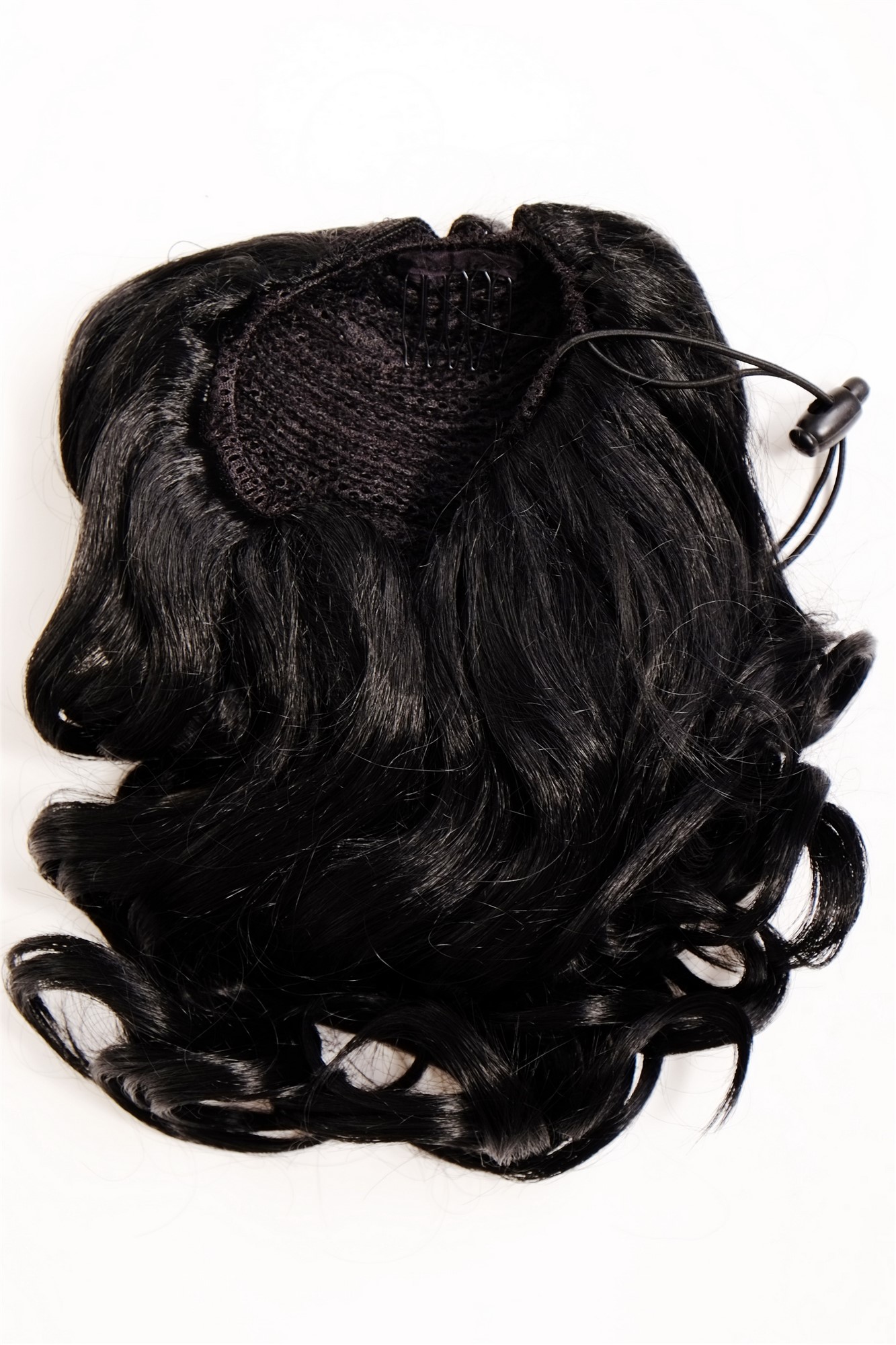 hochwertiges Haarteil gewellt halblang 1 Kamm + Gummizug Schwarz Modell: JL-3023, Ansicht 4, WIG ME UP: Ihr Perücken Online Shop welliges Zopf-Haarteil Schwarz 35 cm lang