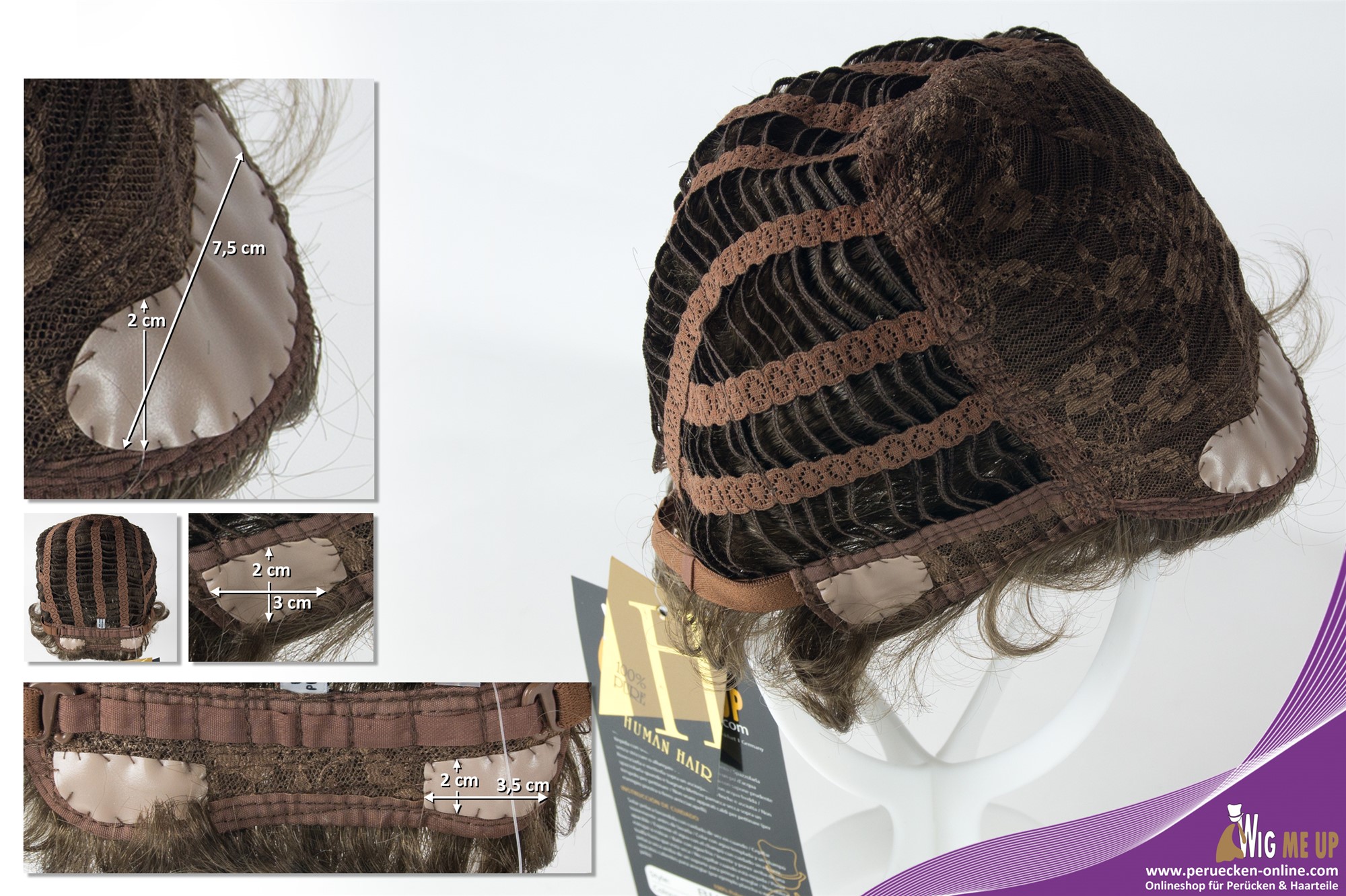hochwertige Qualitätsperücken, Perücke Echthaar Herren Damen kurz Tolle Braun B-HH-12-8, Ansicht 5, WIG ME UP: Ihr Perücken Online Shop wellige Tressen-Perücke mit Klebeflächen 100% Echthaar Mittel-Aschbraun kurze Haare für Unisex