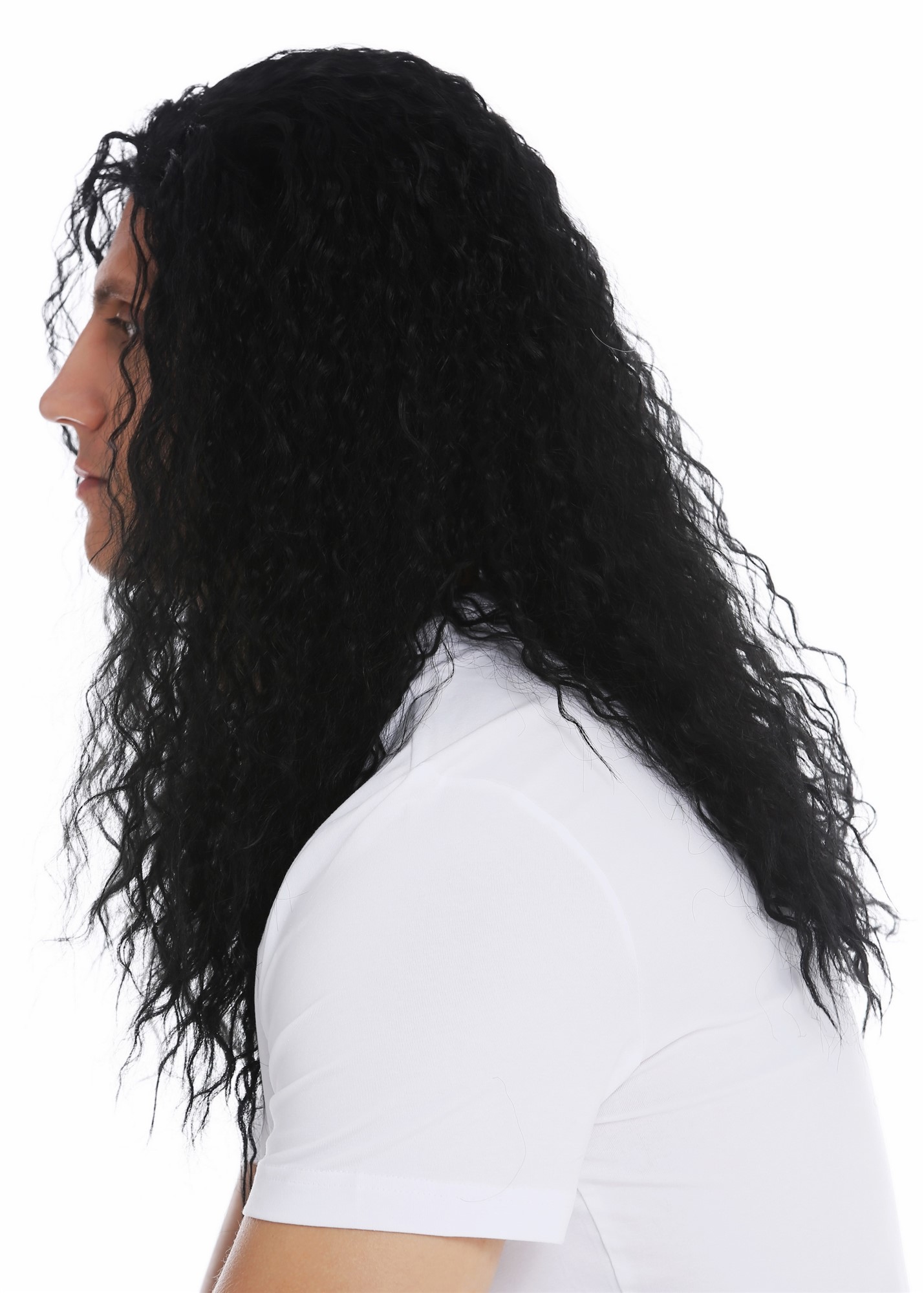 Wig man men long curly black parting hard rock Heavy Metal latin lover VK-33, view 3, WIG ME UP: Your Perücken Online Shop Party Wig, Unisex, Black, curled, long