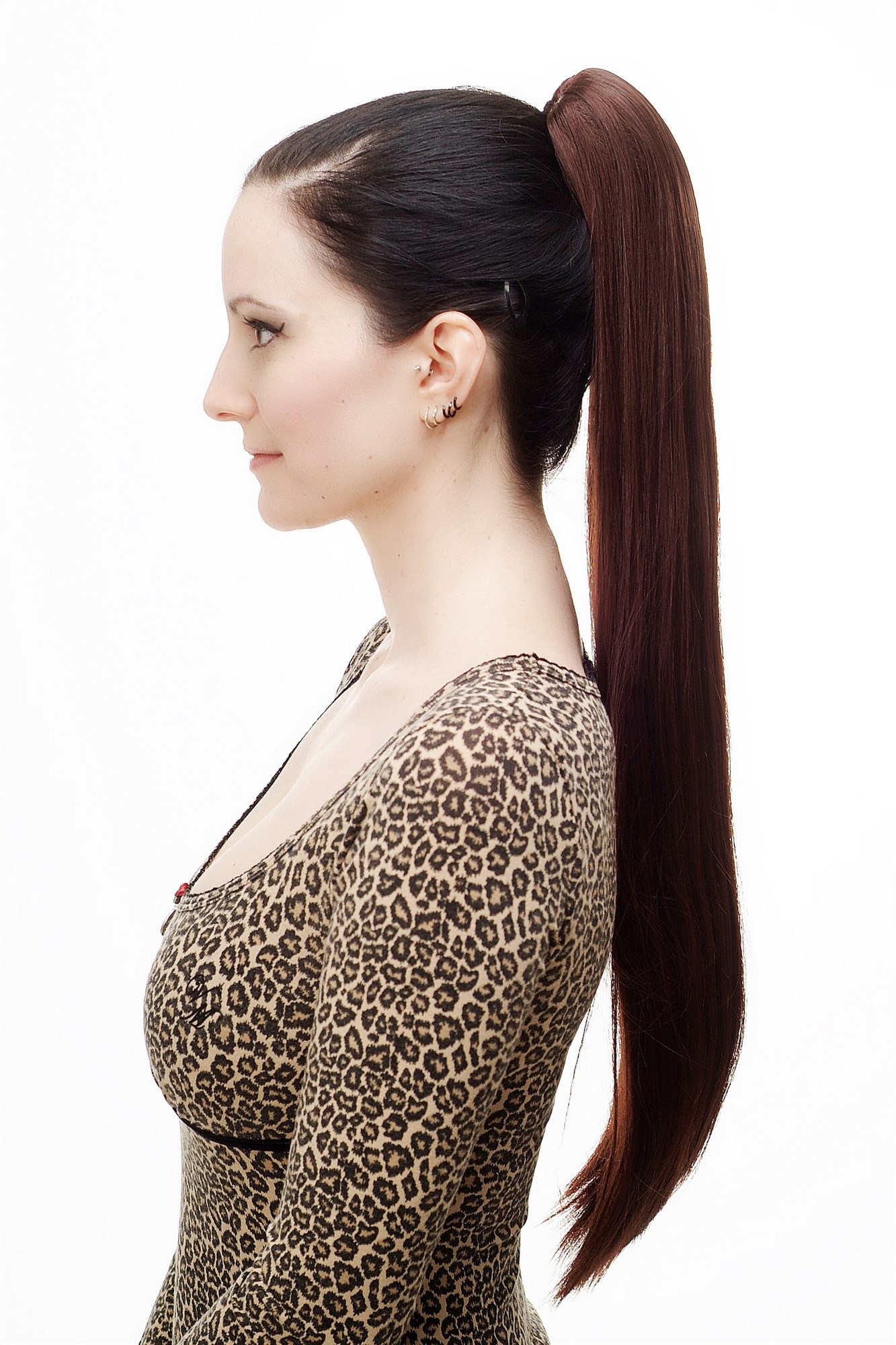 Hairpiece PONYTAIL with Claw Clamp/Clip extremely long straight & smooth dark red brown mahogany, view 2, WIG ME UP: Your Perücken Online Shop Ponytails, chestnut brown, straight, long