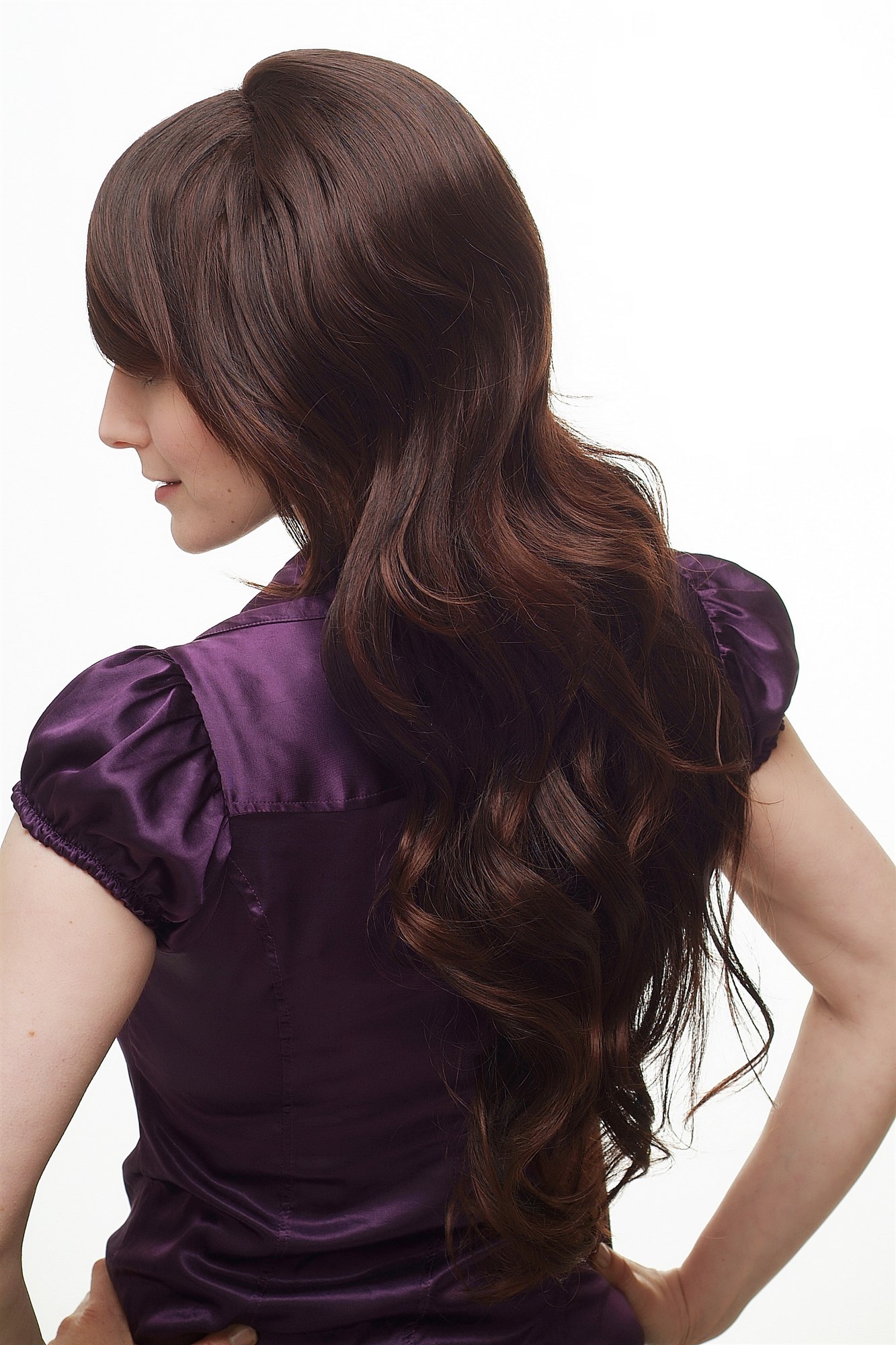 hochwertige Qualitätsperücken, Perücke toupiert 60ies Retro Mahagoni H9149-2T33, Ansicht 7, WIG ME UP: Ihr Perücken Online Shop wellige Tressen-Perücke Braun lange Haare für Damen