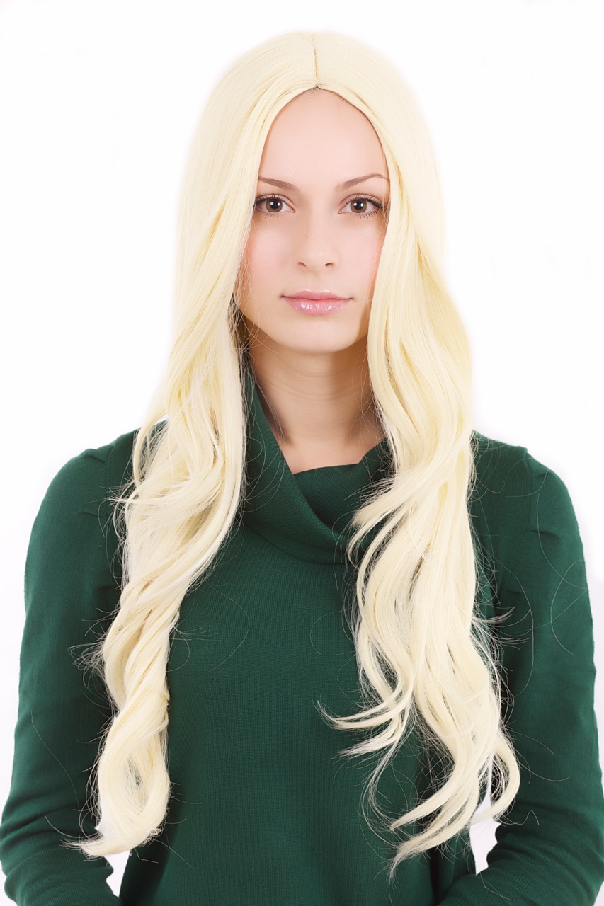 hochwertige Qualitätsperücken, Frauen Perücke hellblond Mittelscheitel langes glattes Haar 3256-KB88, Vorderansicht, WIG ME UP: Ihr Perücken Online Shop wellige Tressen-Perücke mit Kopfhaut-Imitat Blond lange Haare für Damen