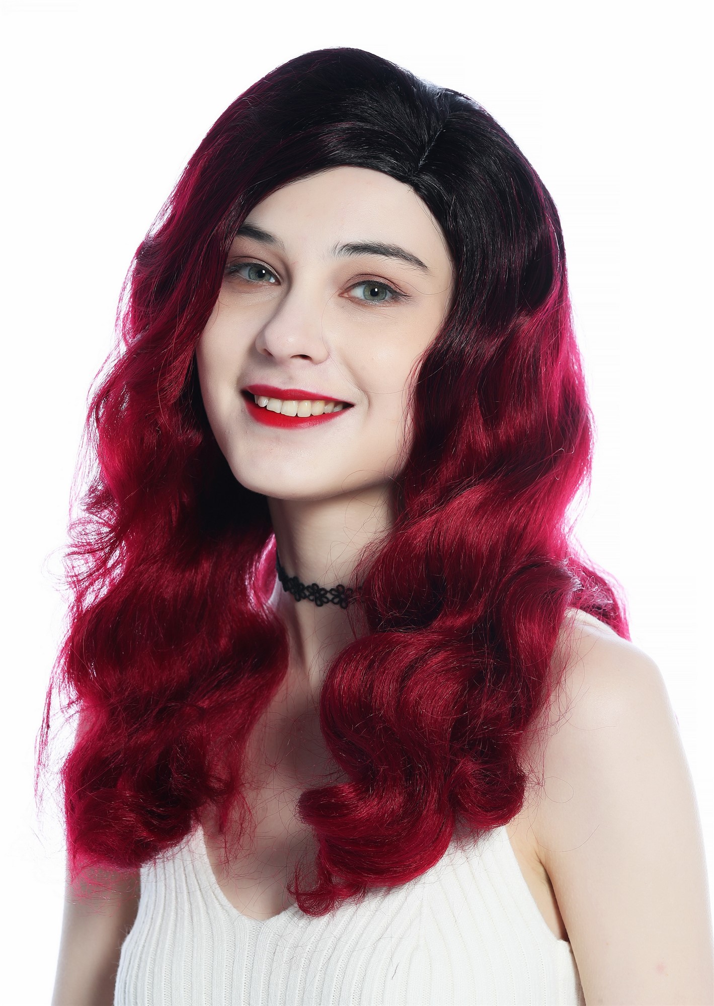 Lady wig long parting opulently waved wavy diva 30's 40's ombre black red DW3340, view 6, WIG ME UP: Your Perücken Online Shop Quality Wigs, Ladies, black-fire red gradient, wavy, long