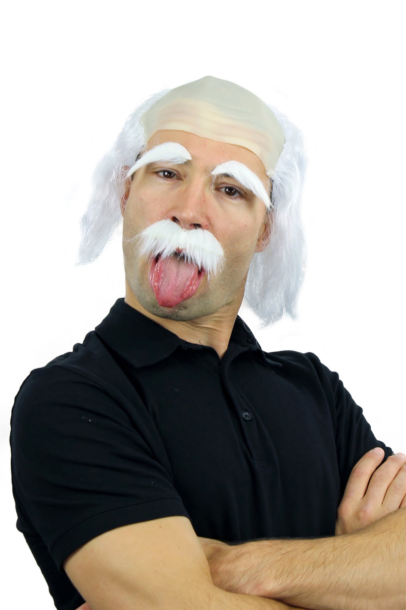 Halloween Wig & Mustache Grandpa Grampa Old Professor Mad Scientist grey 3893, front view, WIG ME UP: Your Perücken Online Shop Party Wig, Men, White, straight, short