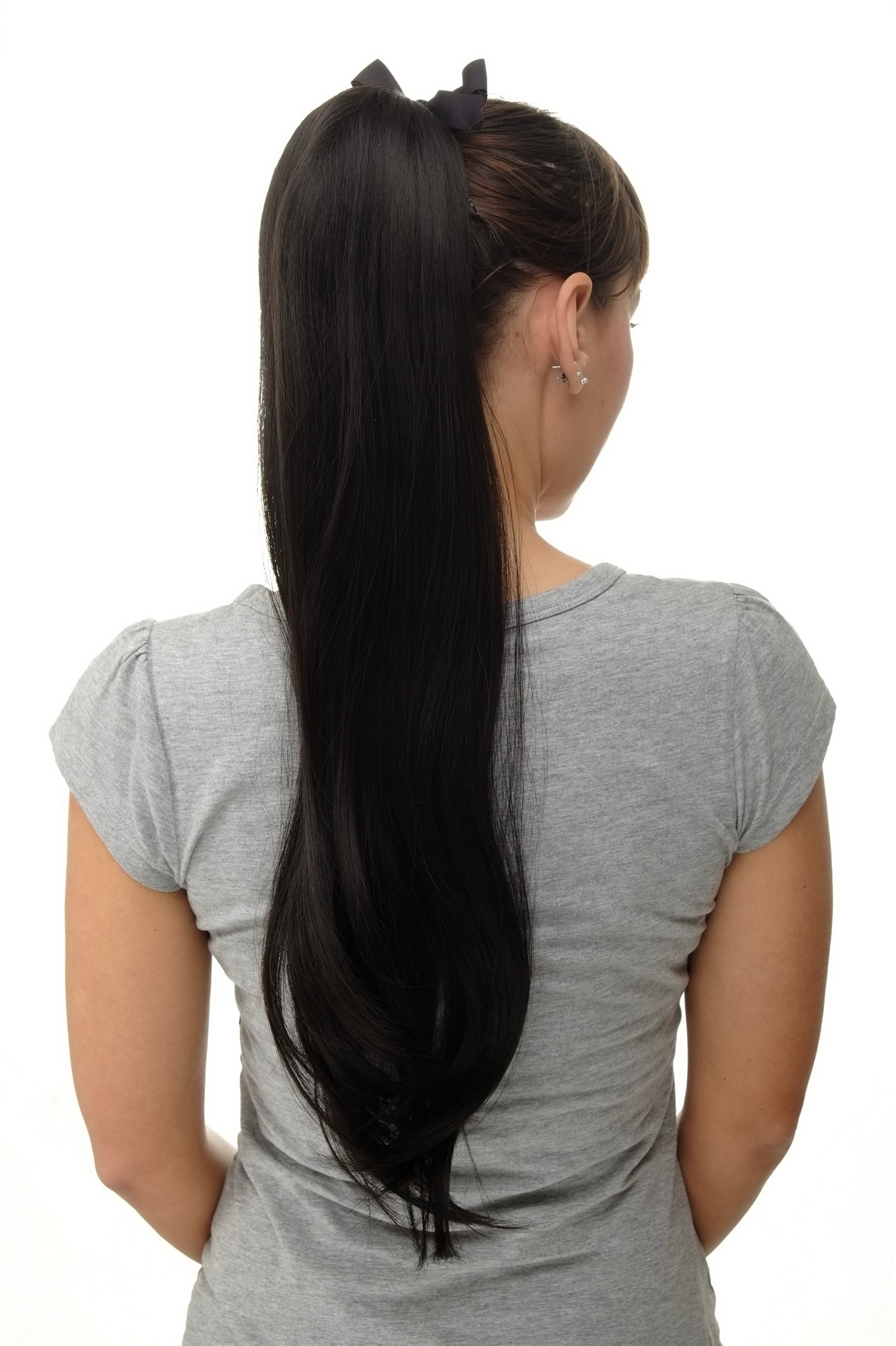 Hairpiece PONYTAIL (comb & ribbon wrap-around system) extension full volume long straight darkbrown, view 2, WIG ME UP: Your Perücken Online Shop Ponytails, dark brown, straight, long