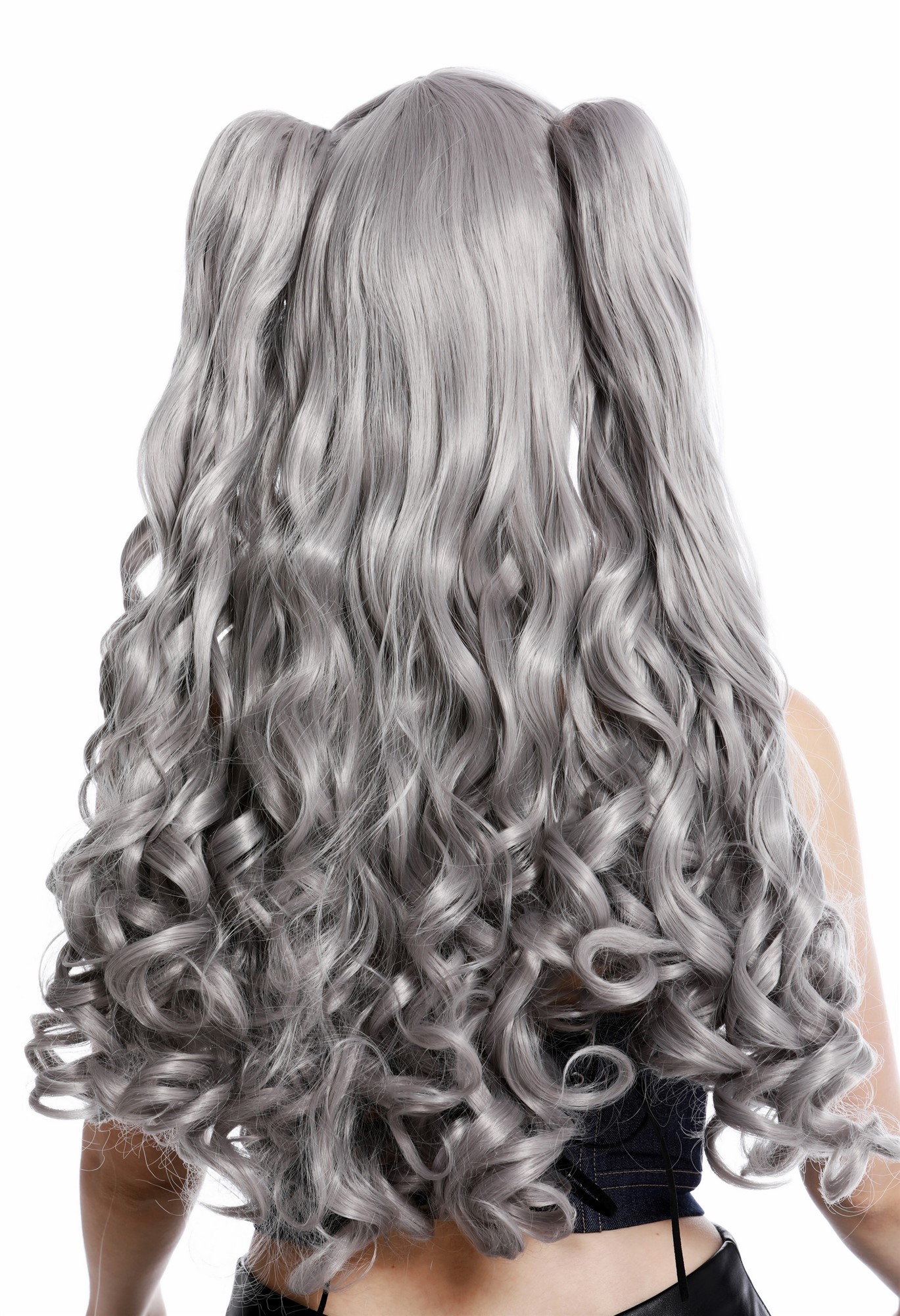 hochwertige Qualitätsperücken, Perücke Cosplay Lang Zöpfe Grau Hellgrau YZF-7092L+A-T0906, Ansicht 4, WIG ME UP: Ihr Perücken Online Shop lockige Tressen-Perücke mit Kopfhaut-Imitat Hellgrau lange Haare für Damen
