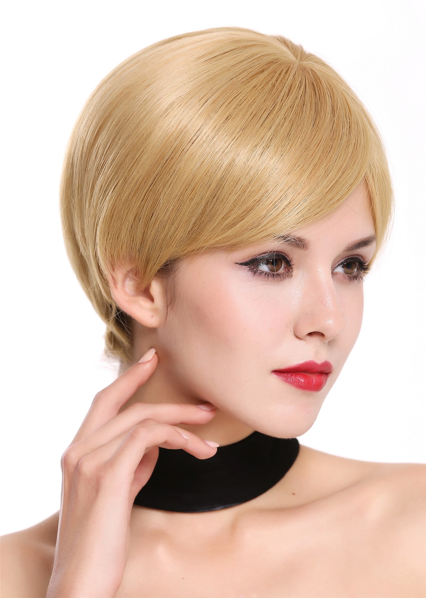hochwertige Qualitätsperücken, Perücke kurz gescheitelt Blond Karamellblond Mix Z2003-8627, Ansicht 3, WIG ME UP: Ihr Perücken Online Shop glatte Tressen-Perücke mit Kopfhaut-Imitat Karamelblond-Rotblond-Mix kurze Haare für Damen