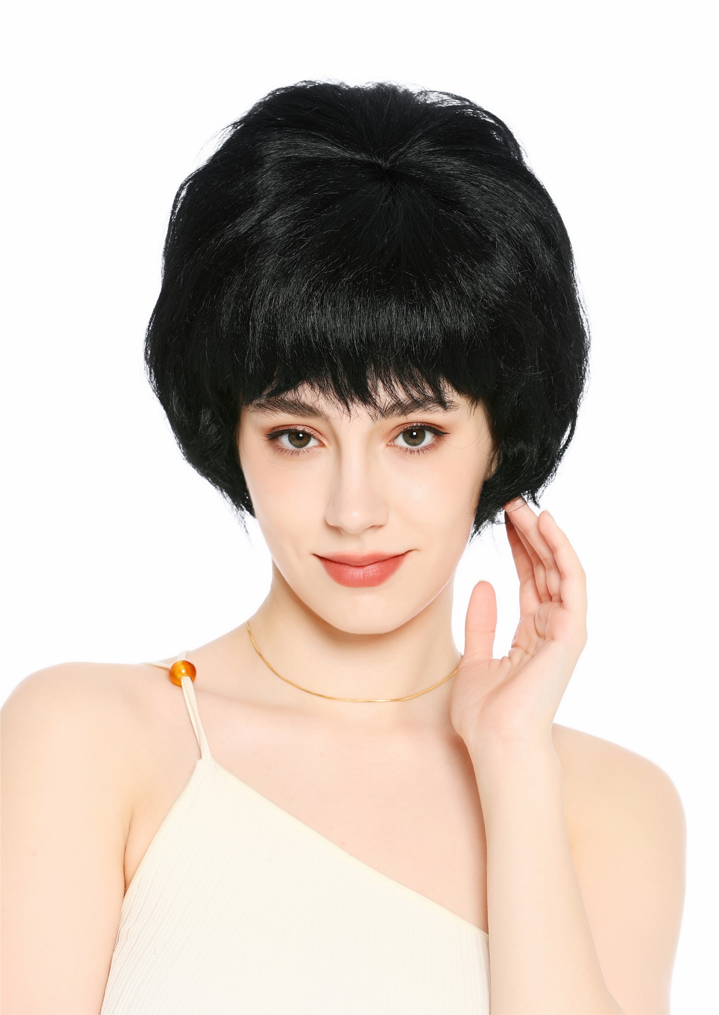 Perücke Damen Retro 50er 60er Beehive hochtoupiert kurz Pony Schwarz VK-65-1