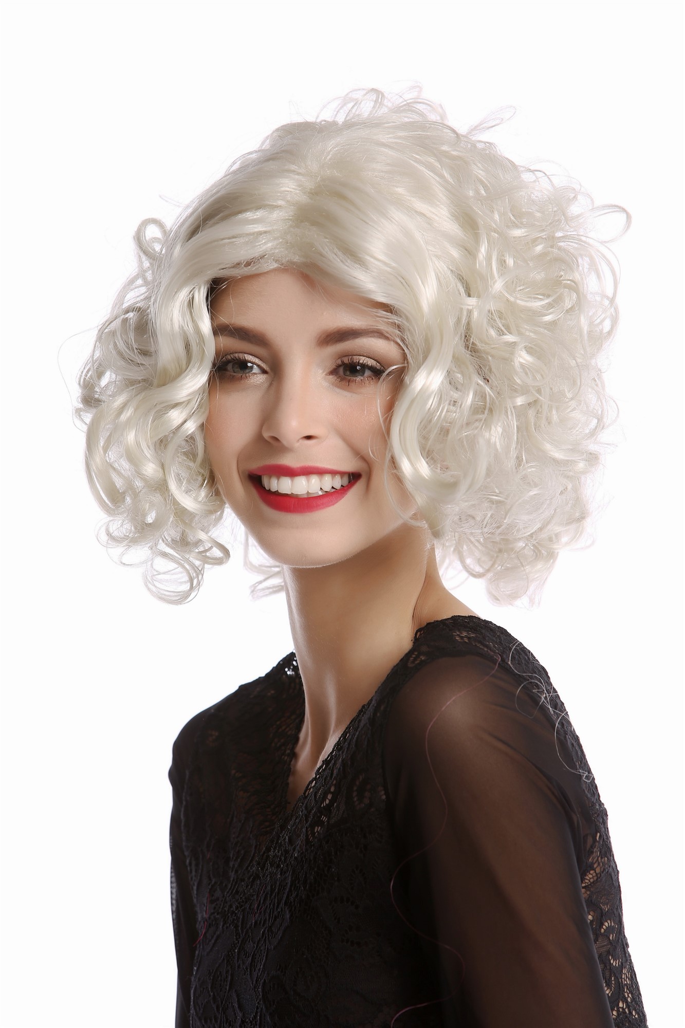 Wig Lady Women Hollywood Diva curly straight middle-parting platinum blonde 1352, view 2, WIG ME UP: Your Perücken Online Shop Party Wig, Ladies, Blonde, curled, short