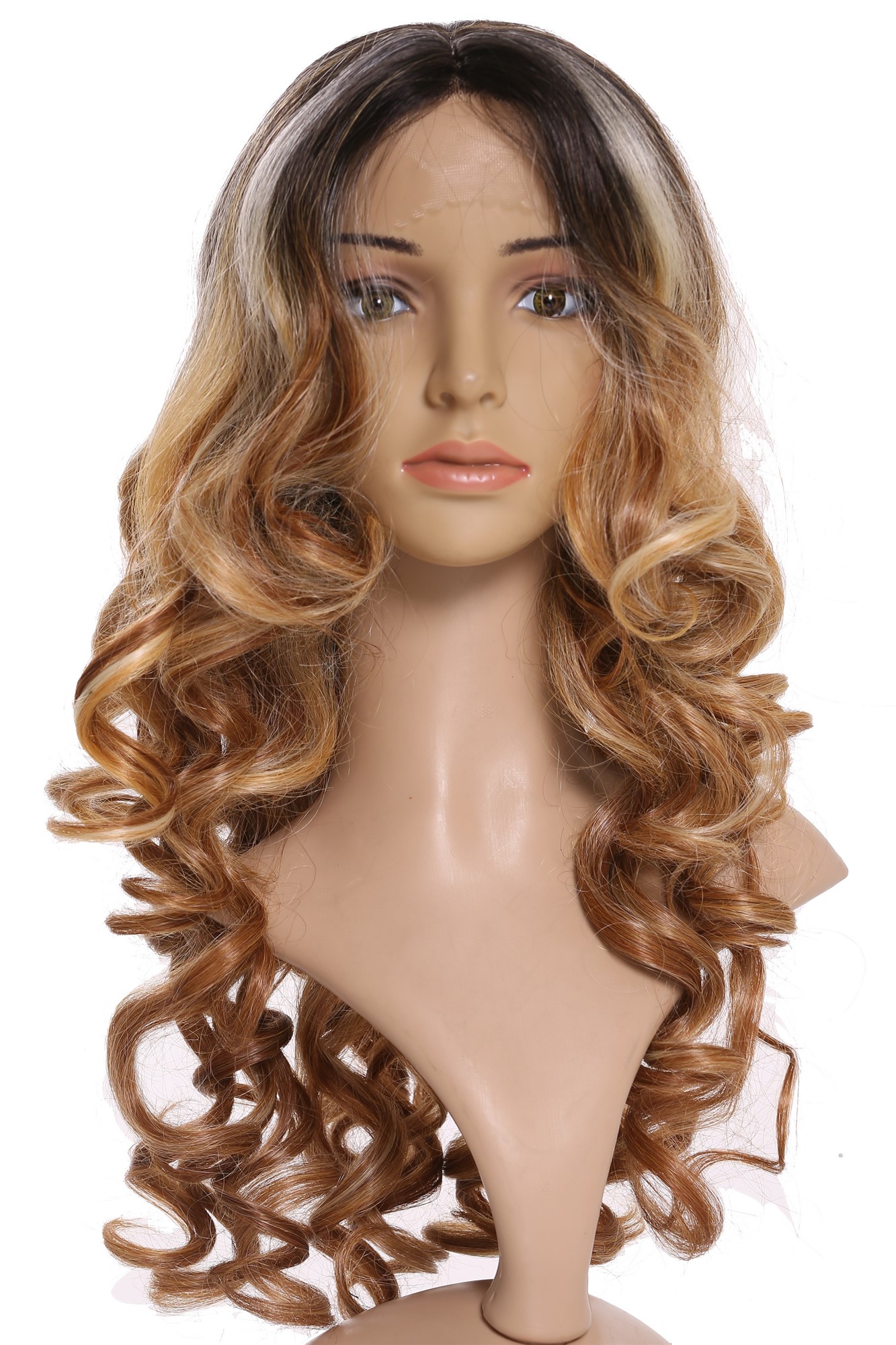 Lady wig lace front middle parting long curls Balayage black blonde platinum, view 7, WIG ME UP: Your Perücken Online Shop Quality Wigs, Ladies, copper blonde-platinum blonde-jet black mix, curled, long