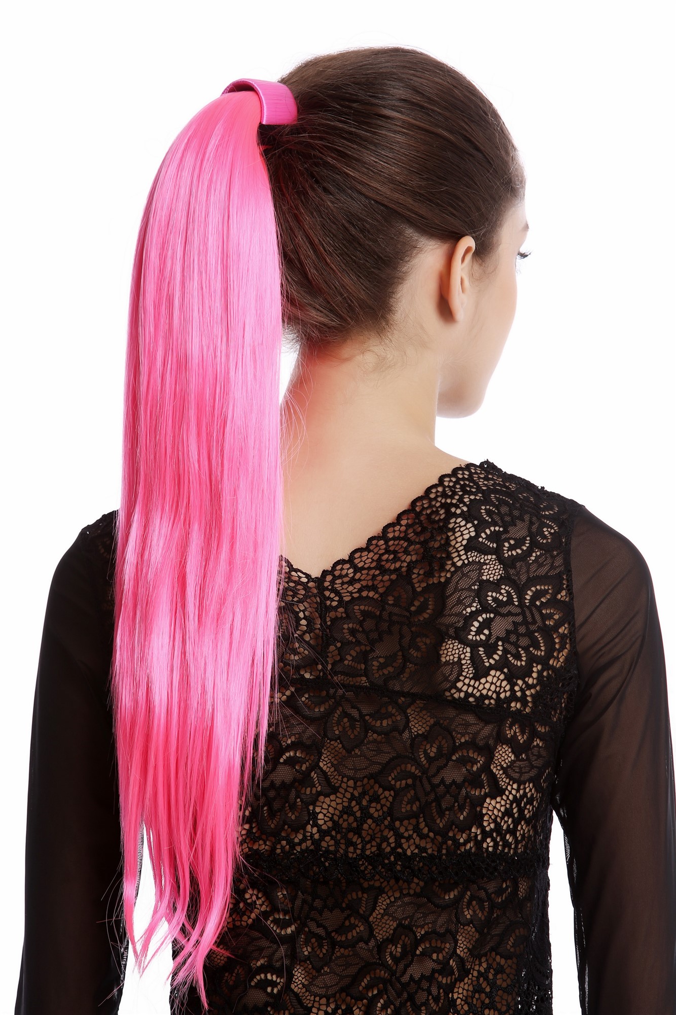 hochwertiges Haarteil Zopf glattes Haar Steckkamm & Haarreif Rosa Srosy-C8, Vorderansicht, WIG ME UP: Ihr Perücken Online Shop glattes Zopf-Haarteil Rosa 55 cm lang