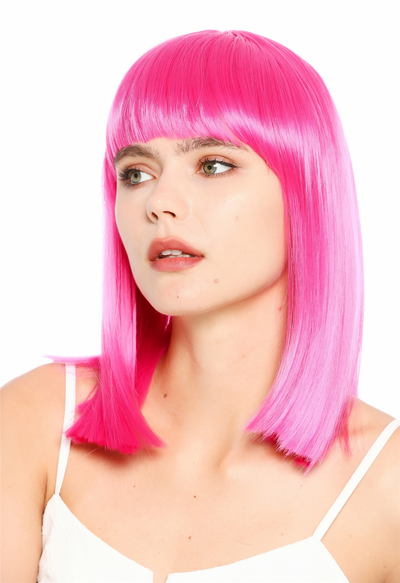Damenperücke schulterlang blunt cut glatt breiter Pony Disco Rosa Pink SZL1498-DHT8D