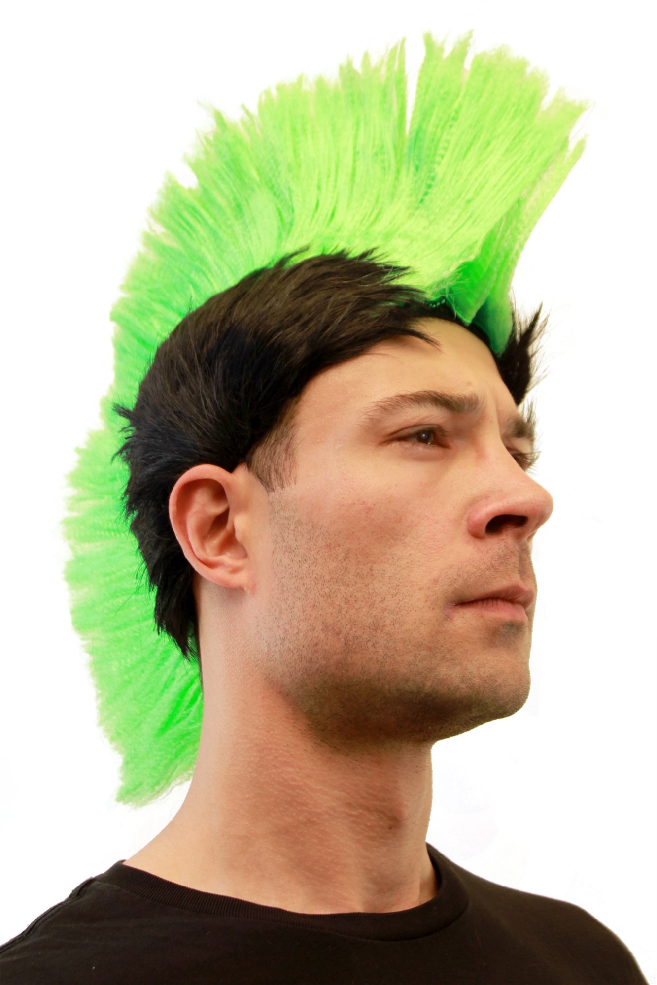 Party Halloween wig men women Mohawk Punk 70's 80's green on black LM-420, view 2, WIG ME UP: Your Perücken Online Shop Party Wig, Men, Green, straight, short