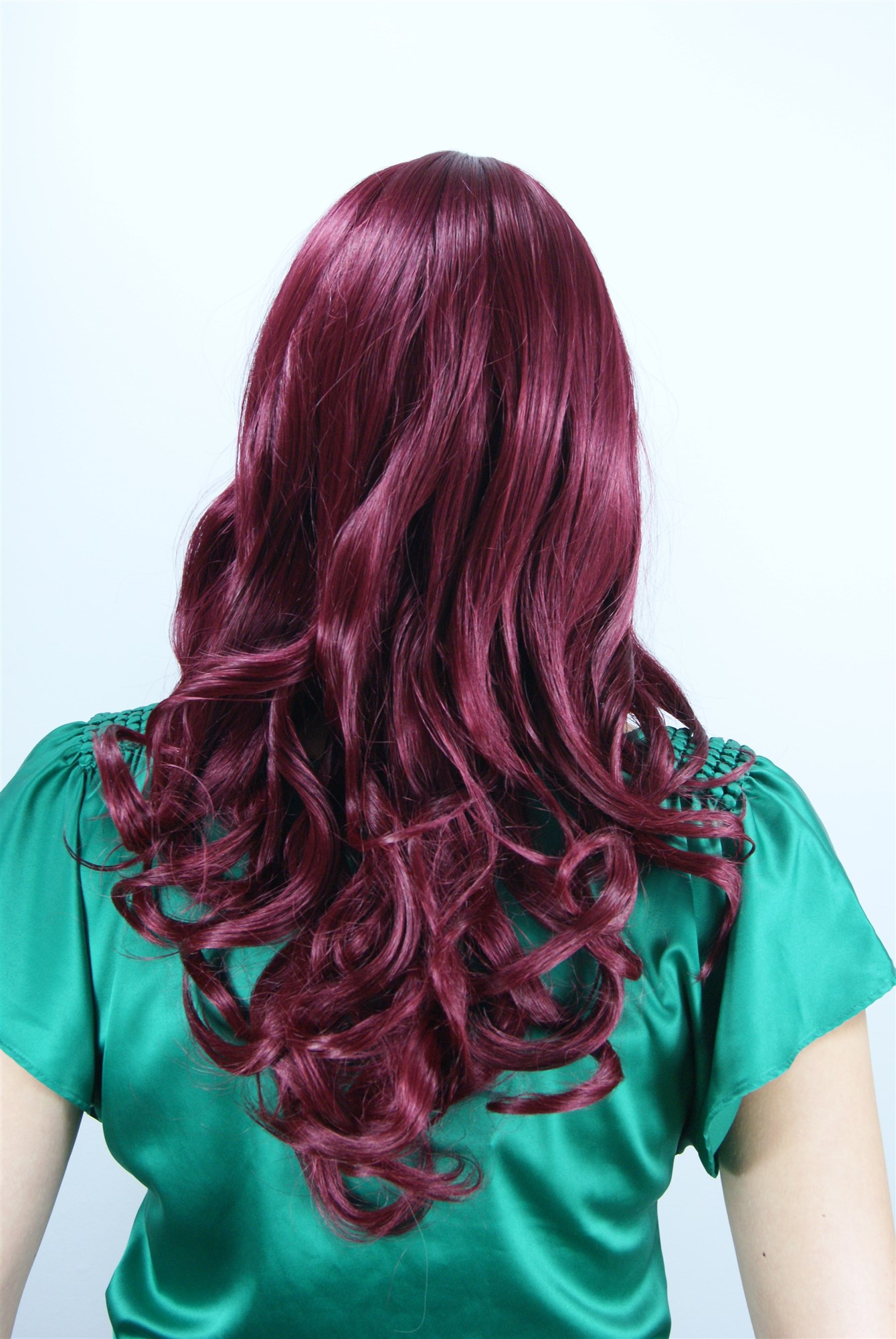 hochwertige Qualitätsperücken, Elegante Damen Perücke lange lockige Haare Pony Aubergine-Rot 3001-39, Ansicht 3, WIG ME UP: Ihr Perücken Online Shop lockige Tressen-Perücke mit Kopfhaut-Imitat Rot lange Haare für Damen