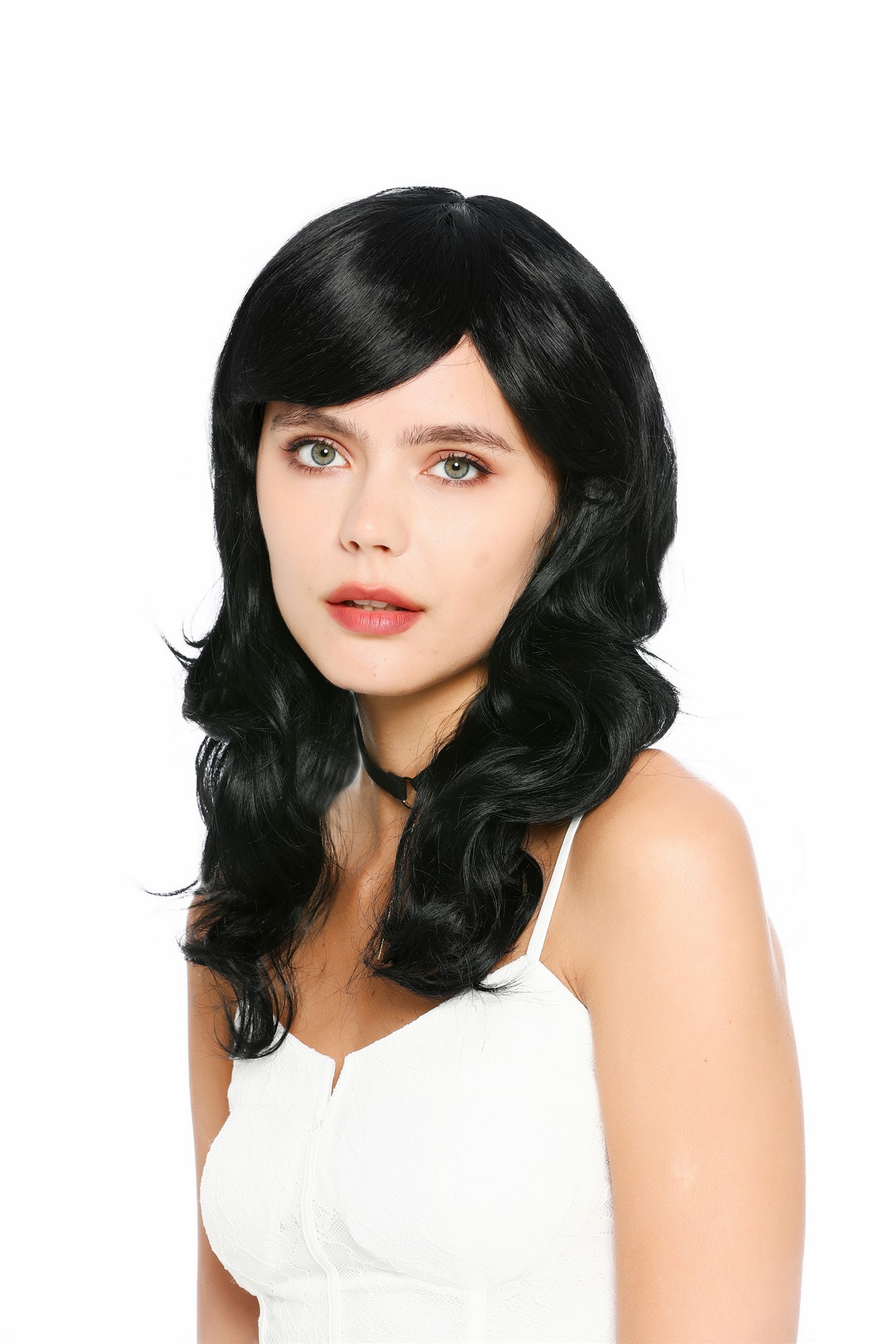 wellige Party-Perücke Schwarz 50 cm lange Perücke für Damen