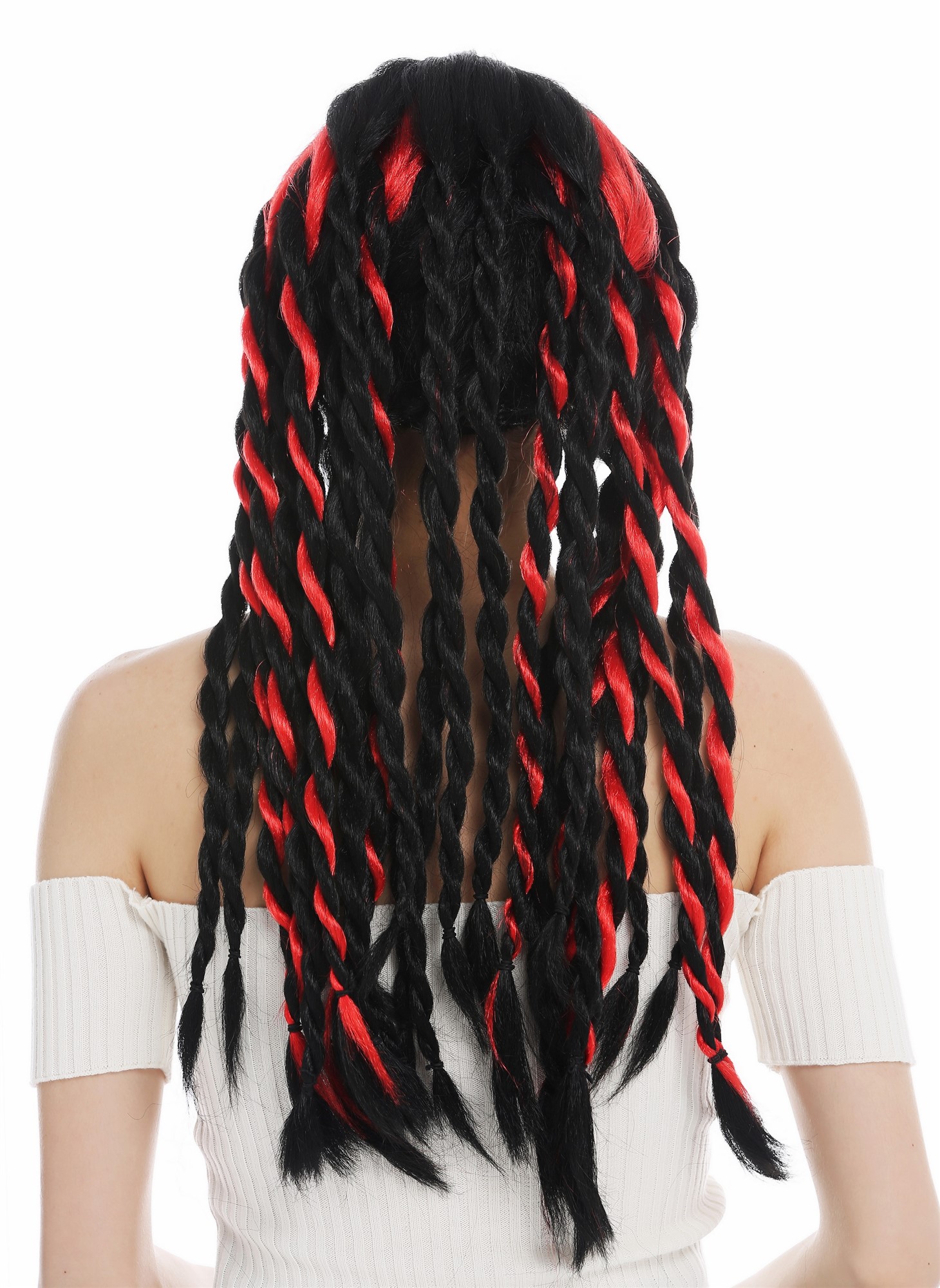 Women's wig Halloween braided plaited rasta dreadlocks long black red punk 69023, view 6, WIG ME UP: Your Perücken Online Shop Party Wig, Ladies, deep black and bright red mix, Braided, long