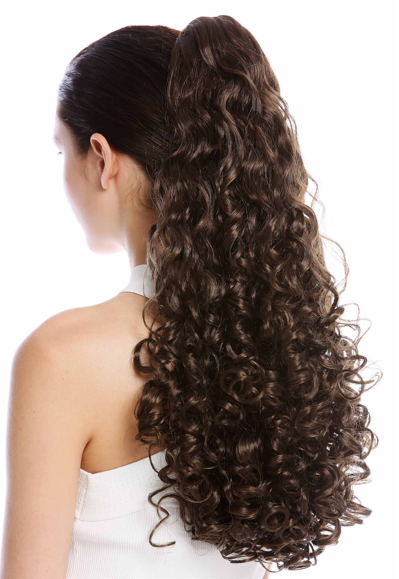 Ponytail Hairpiece very long voluminous curled curls medium brown 9563B-V, front view, WIG ME UP: Your Perücken Online Shop Ponytails, dark ash brown, wavy, long