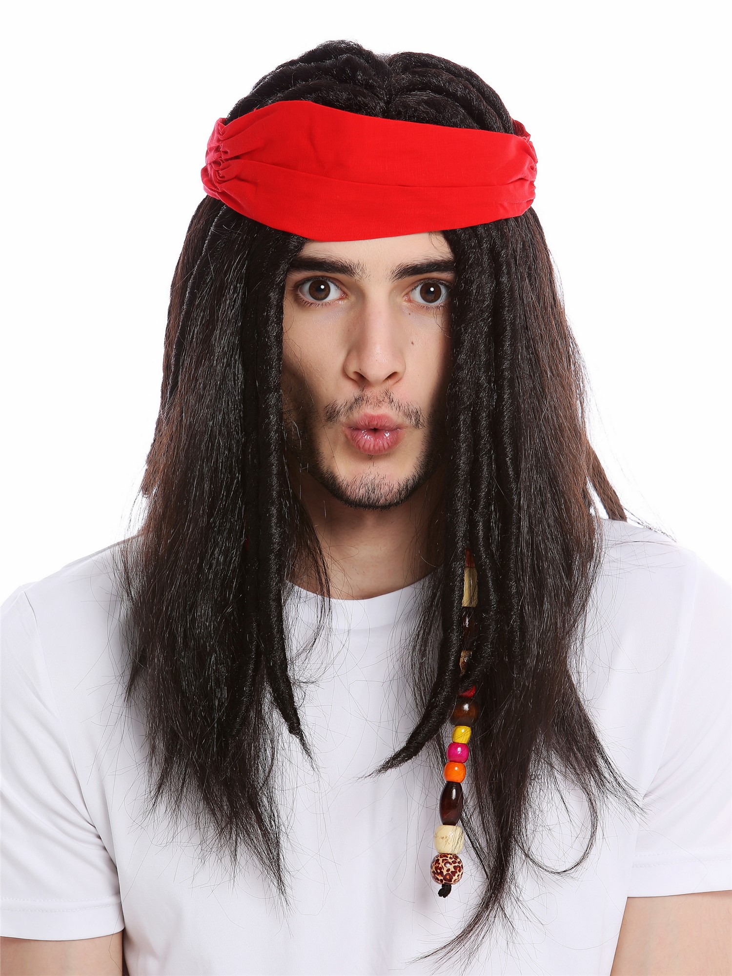 günstige Party Perücke, Perücke Pirat Kopftuch Dreadlocks Dunkelbraun 91531-ZA1, Vorderansicht, WIG ME UP: Ihr Perücken Online Shop glatte Party Perücke Schwarz,Dreads lange Haare Unisex