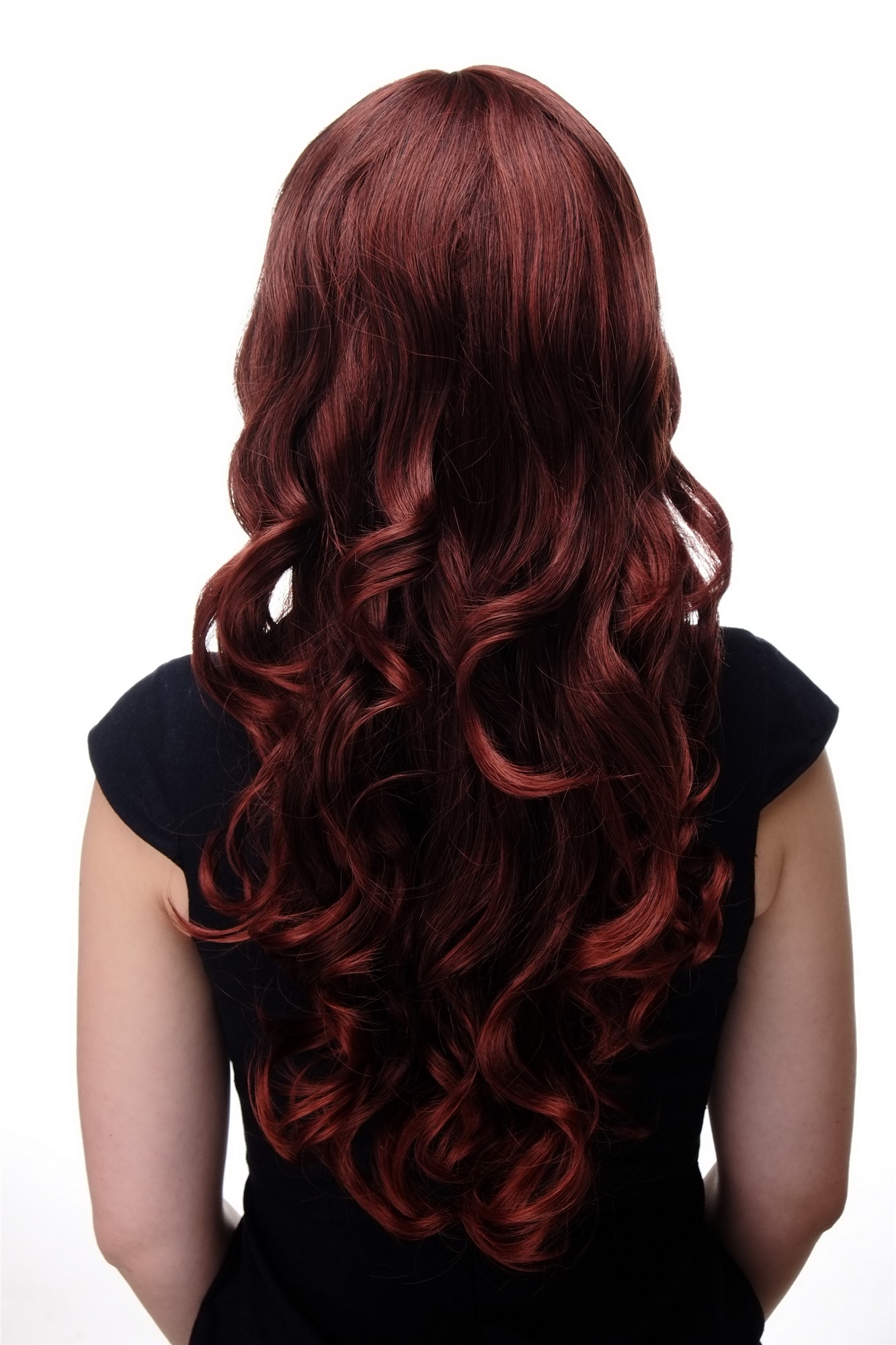 Lady wig very long curling tips straight top fringe bangs mahogany brown 285, view 4, WIG ME UP: Your Perücken Online Shop Quality Wigs, Ladies, mahogany-medium brown mix, curled, long