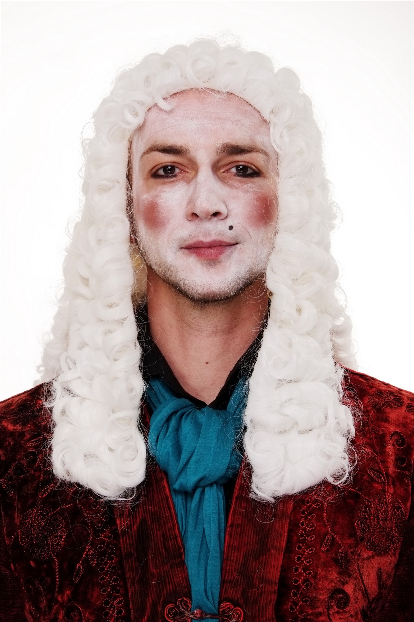 günstige Party Perücke, Perücke Adliger Richter Lord Weiß Barock Komponist WIG002-P60, Ansicht 2, WIG ME UP: Ihr Perücken Online Shop lockige Party Perücke Weiß lange Haare für Herren