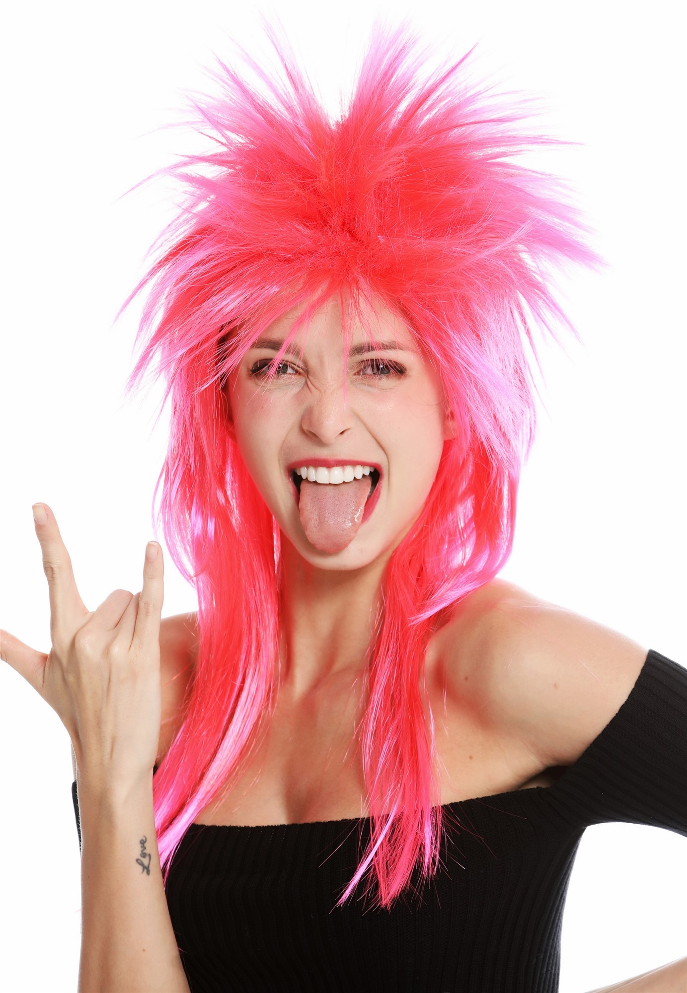 Party wig carnival punk mullet rocker wild 80's wave long red pink mix DH1069, view 3, WIG ME UP: Your Perücken Online Shop Party Wig, Unisex, red-pink mix, straight, long