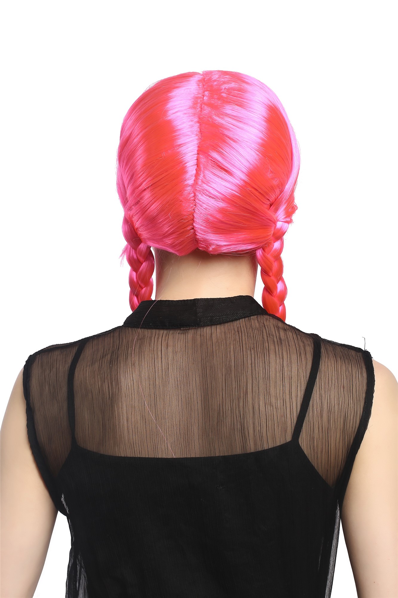 Lady Wig Halloween Lolita schoolgirl long braided plaits fringe pink XR-008, view 3, WIG ME UP: Your Perücken Online Shop Party Wig, Ladies, Pink, Braided, long